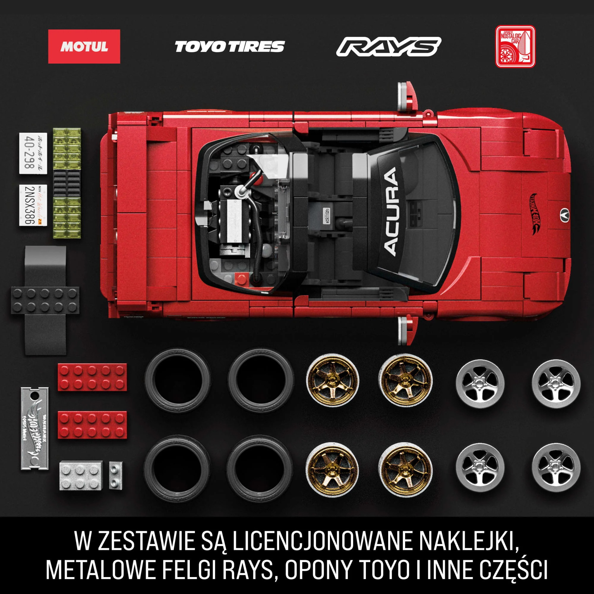 Mattel Brick Shop Klocki Hot Wheels Elite Series ’90 Acura NSX Samochód do zbudowania 876 elementów Zabawka Zestaw konstrukcyjny dla kolekcjonerów - Image 4