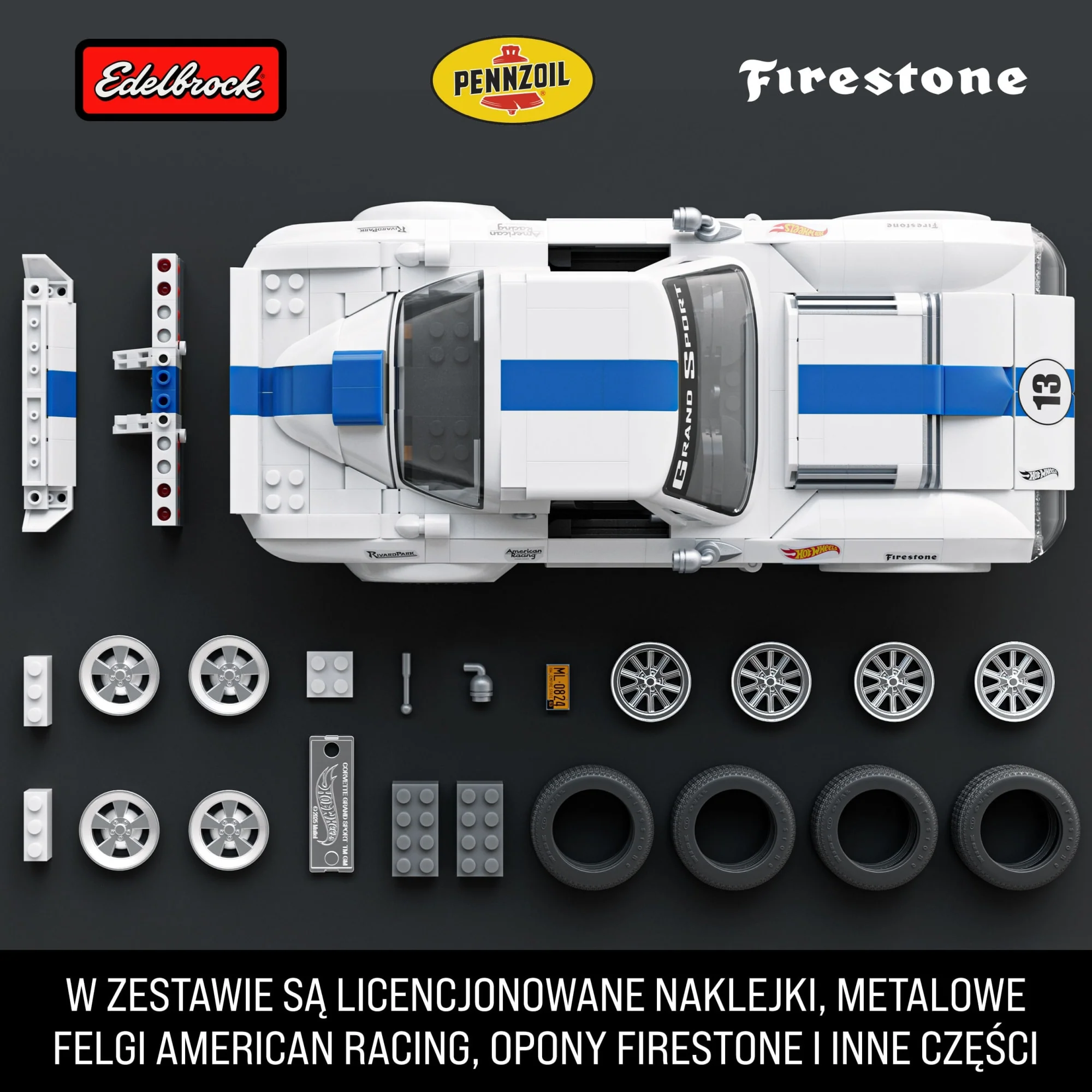 Mattel Brick Shop Klocki Hot Wheels Elite Series Corvette Grand Sport Samochód do zbudowania 918 elementów Zabawka Zestaw konstrukcyjny dla kolekcjonerów - Image 4