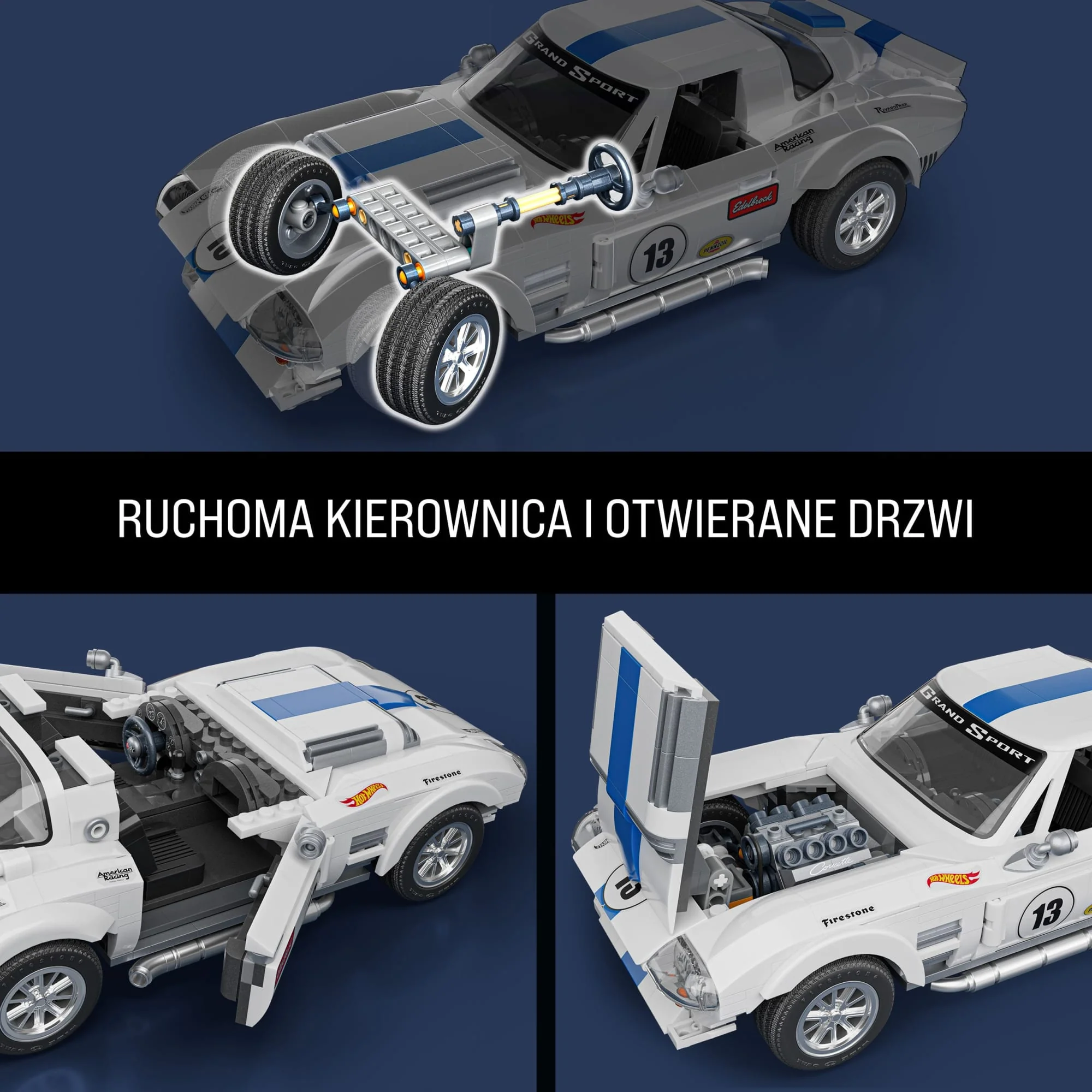 Mattel Brick Shop Klocki Hot Wheels Elite Series Corvette Grand Sport Samochód do zbudowania 918 elementów Zabawka Zestaw konstrukcyjny dla kolekcjonerów - Image 6