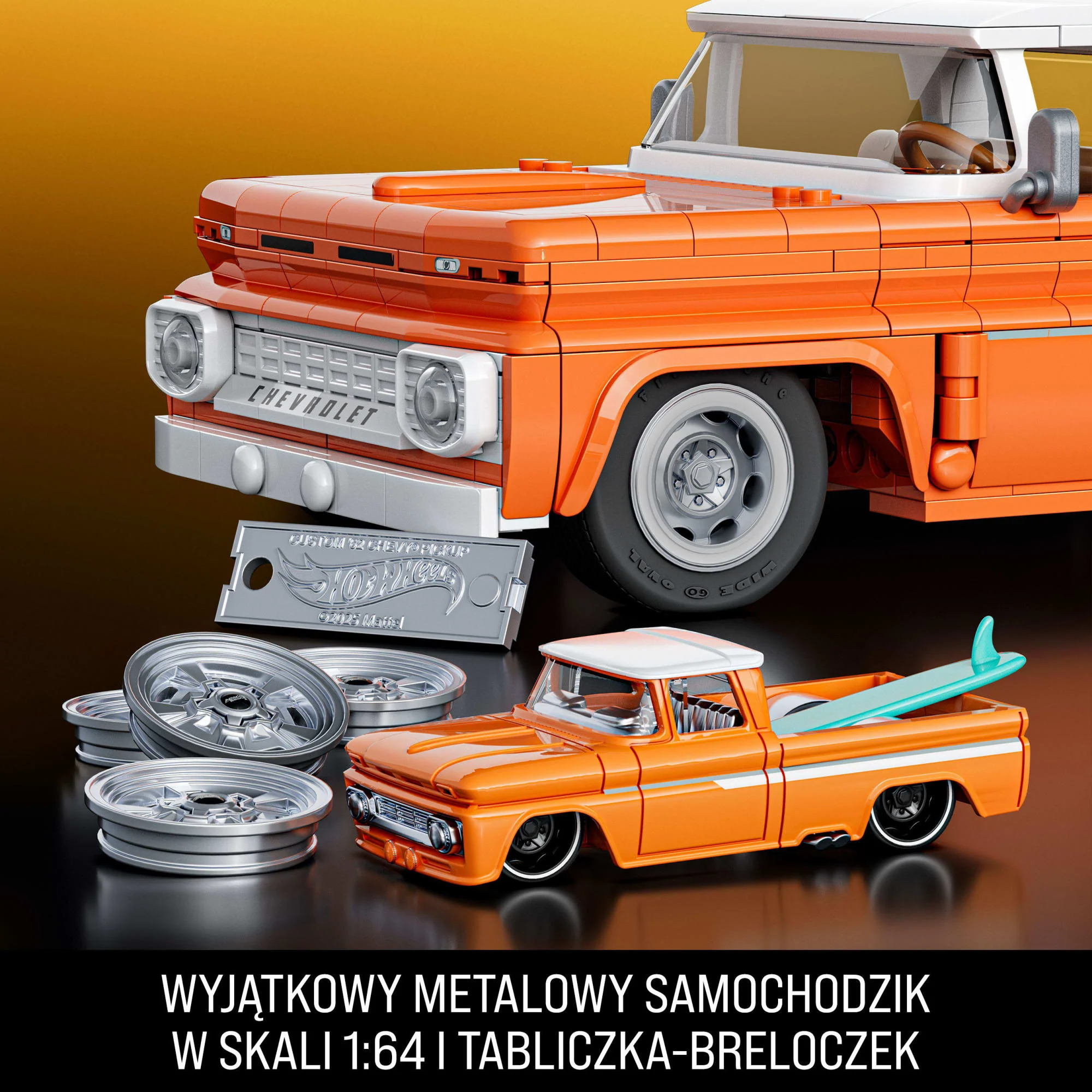 Mattel Brick Shop Klocki Hot Wheels Elite Series Custom ’62 Chevy Pickup Samochód do zbudowania 858 elementów Zabawka Zestaw konstrukcyjny dla kolekcjonerów - Image 5