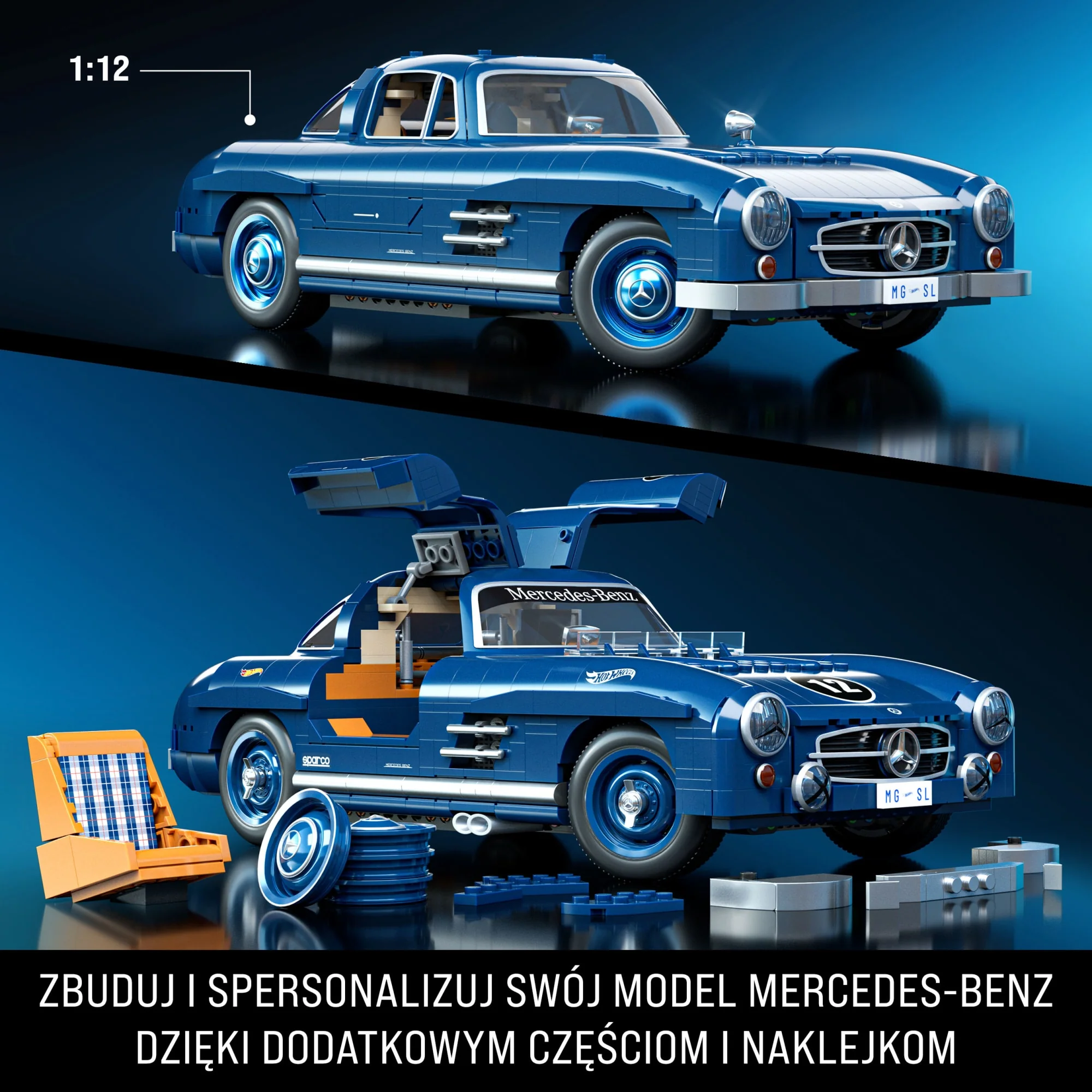 MEGA Klocki Hot Wheels Mercedes-Benz 300 SL Samochód kolekcjonerski do zbudowania Zestaw konstrukcyjny - Image 3