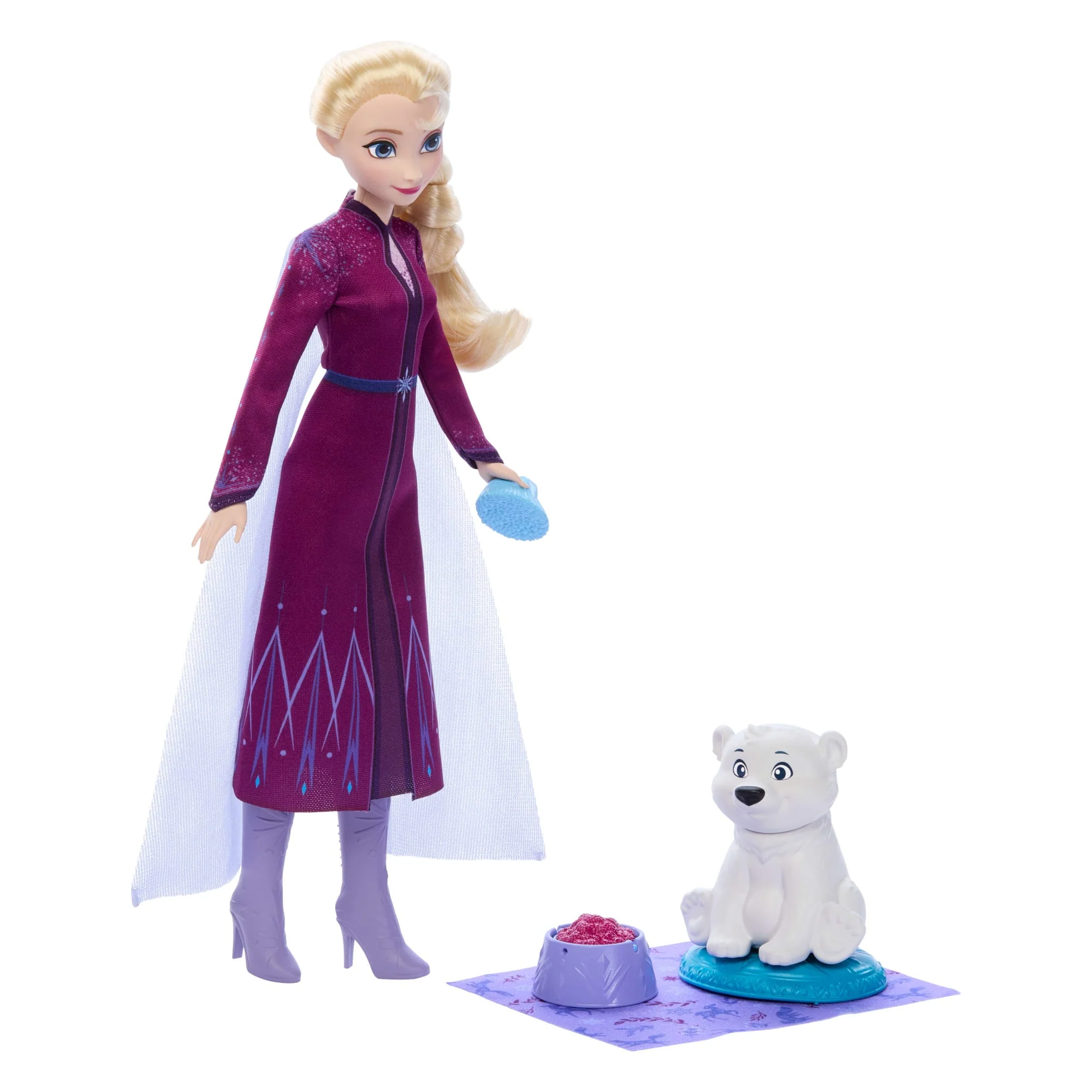 Muñeca De Moda De Elsa Y Figura De Osito Polar De Disney Frozen Con 4 Accesorios De Cuidado