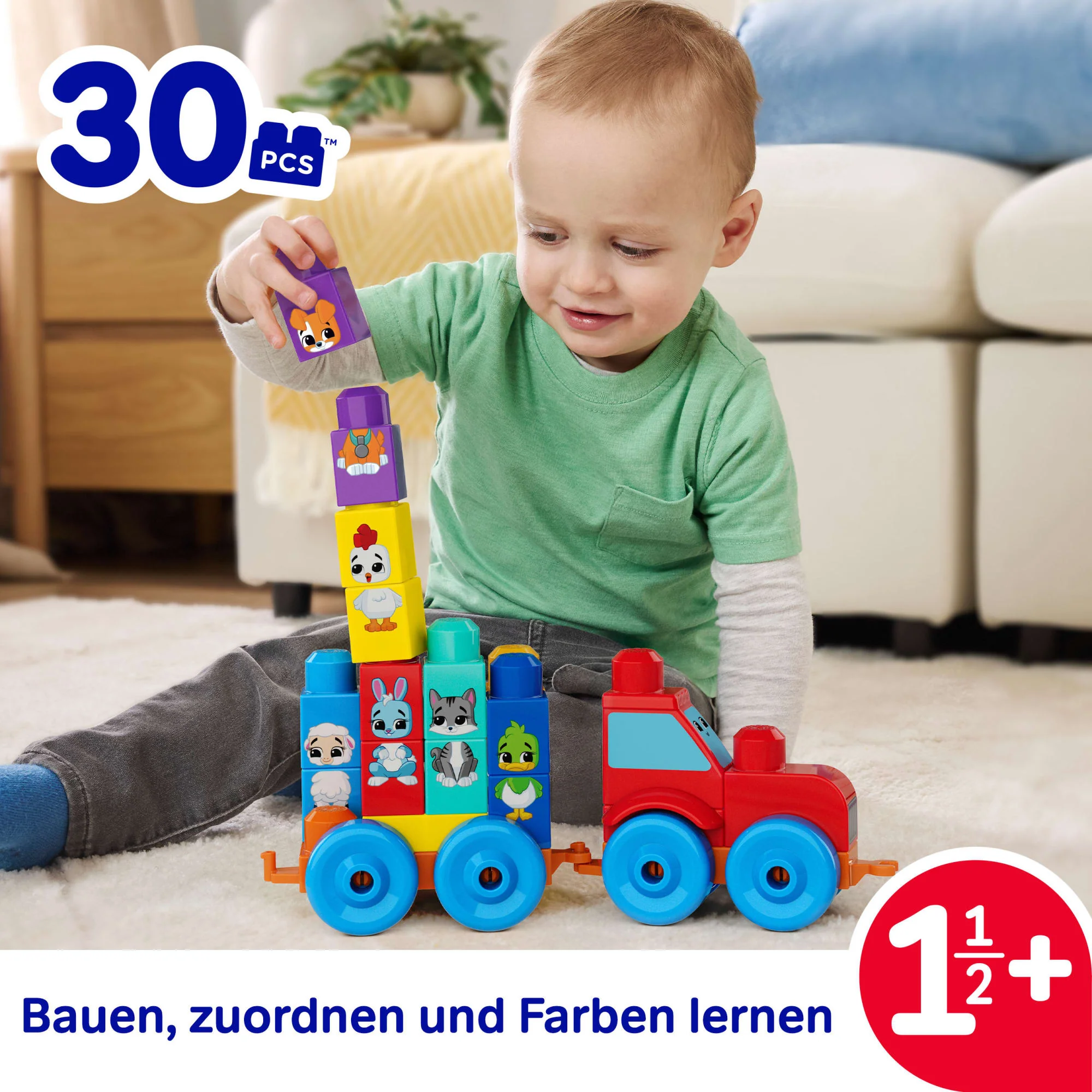MEGA BLOKS-Bausteine Bau Und Lern Tier-Traktor Spielbausteine (30 Teile) Für Kleinkinder - Image 2