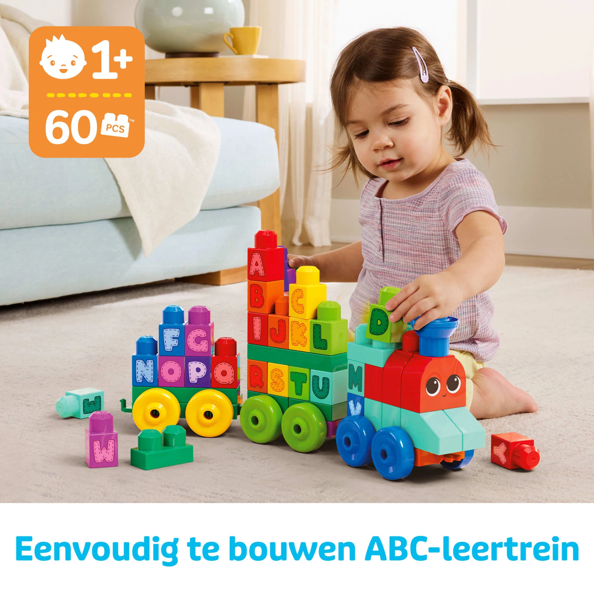 MEGA BLOKS First Builders ABC Leertrein Met Grote Bouwblokken, Bouwspeelgoed Voor Peuters (60 Onderdelen) - Image 2