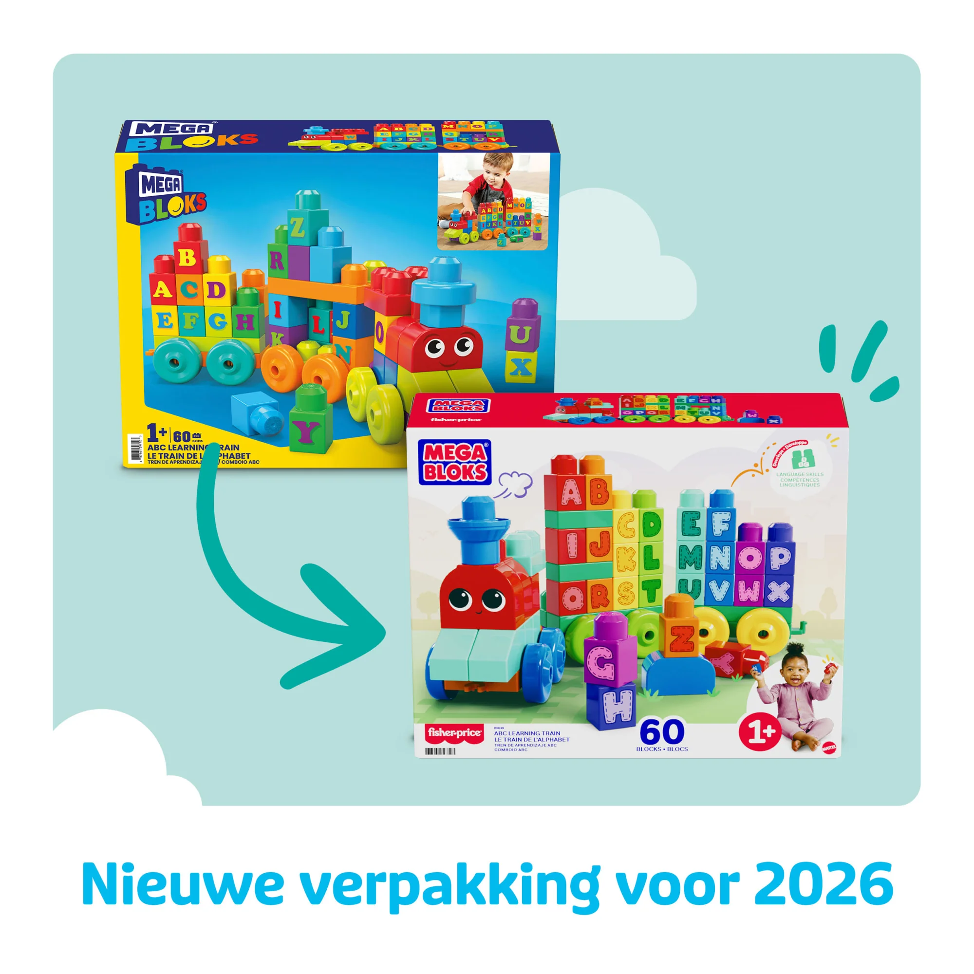 MEGA BLOKS First Builders ABC Leertrein Met Grote Bouwblokken, Bouwspeelgoed Voor Peuters (60 Onderdelen) - Image 6