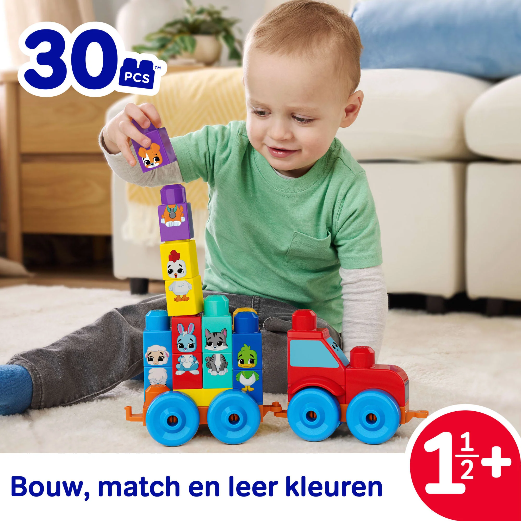 MEGA BLOKS First Builders Bouwen En Combineren Dierentractor Speelgoed (30 Stuks) Voor Peuters - Image 2