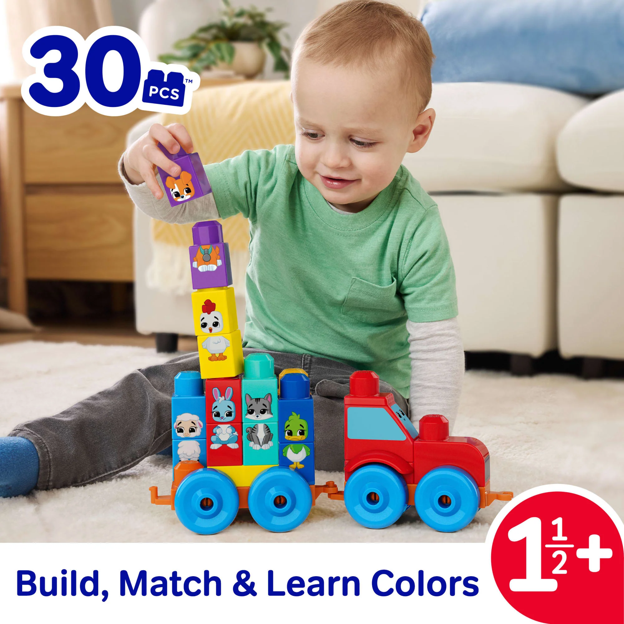MEGA BLOKS First Builders Build & Match Animal Tractor Block Toy (30 Pieces) For Toddler - Image 2