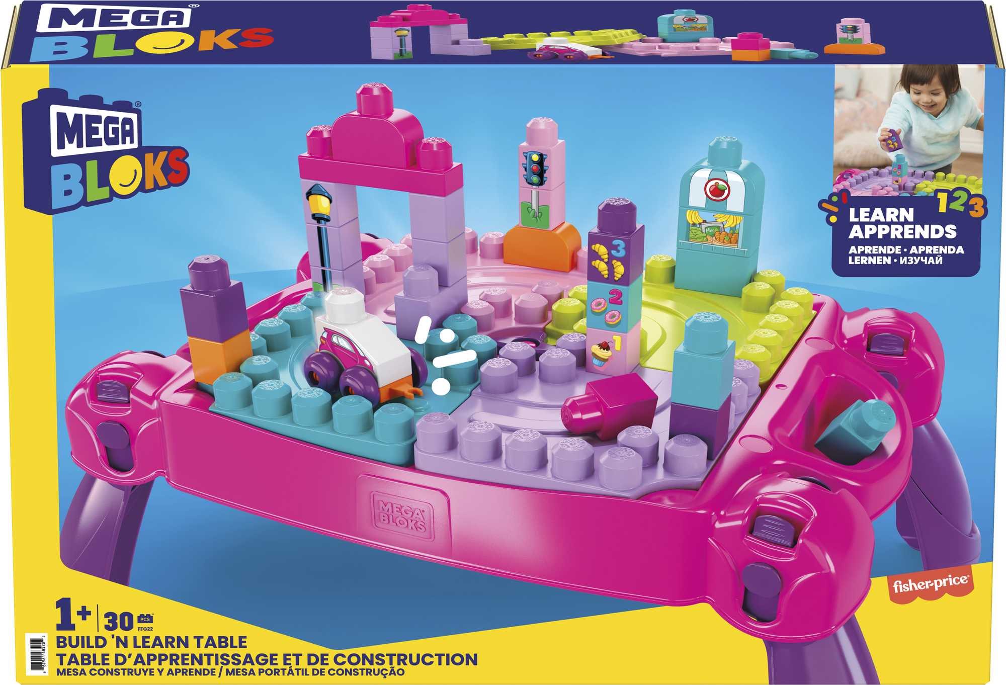 Mega Bloks Toy Blocks Blue Build N Learn Table With Storage (30 Pieces) For Toddler - Image 6
