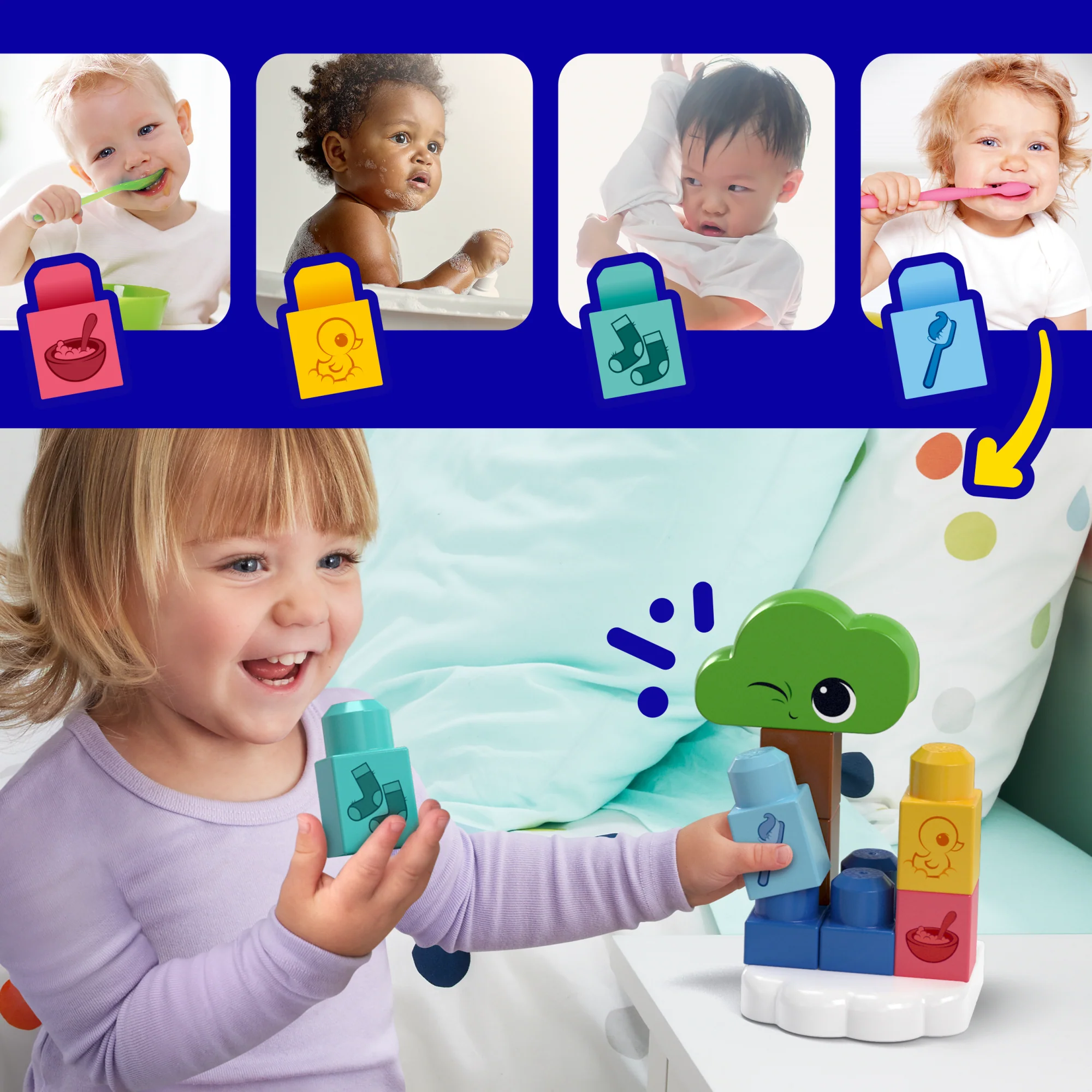 Mega Bloks Fisher-Price Nachtlampje Wakker Worden En Sluimeren Zintuiglijk Blok Speeltje (30 Onderdelen) Voor Peuter - Image 5