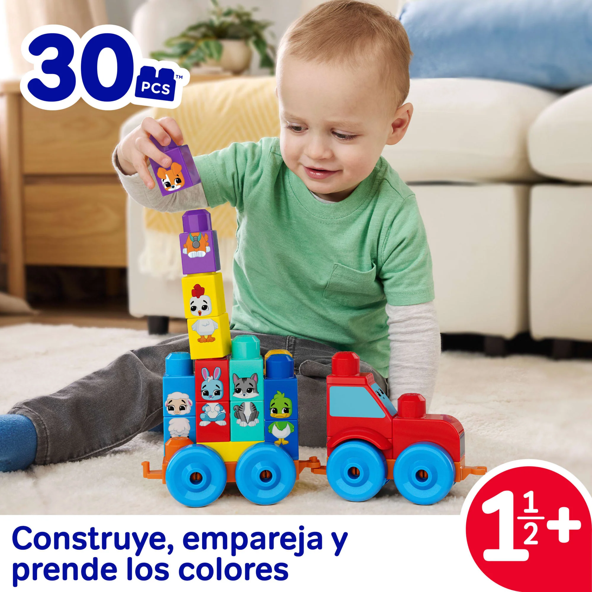 Tractor De Juguete Para Construir Y Combinar First Builders De MEGA BLOKS, Con Bloques, 30 Piezas, Para Niños Y Niñas - Image 2