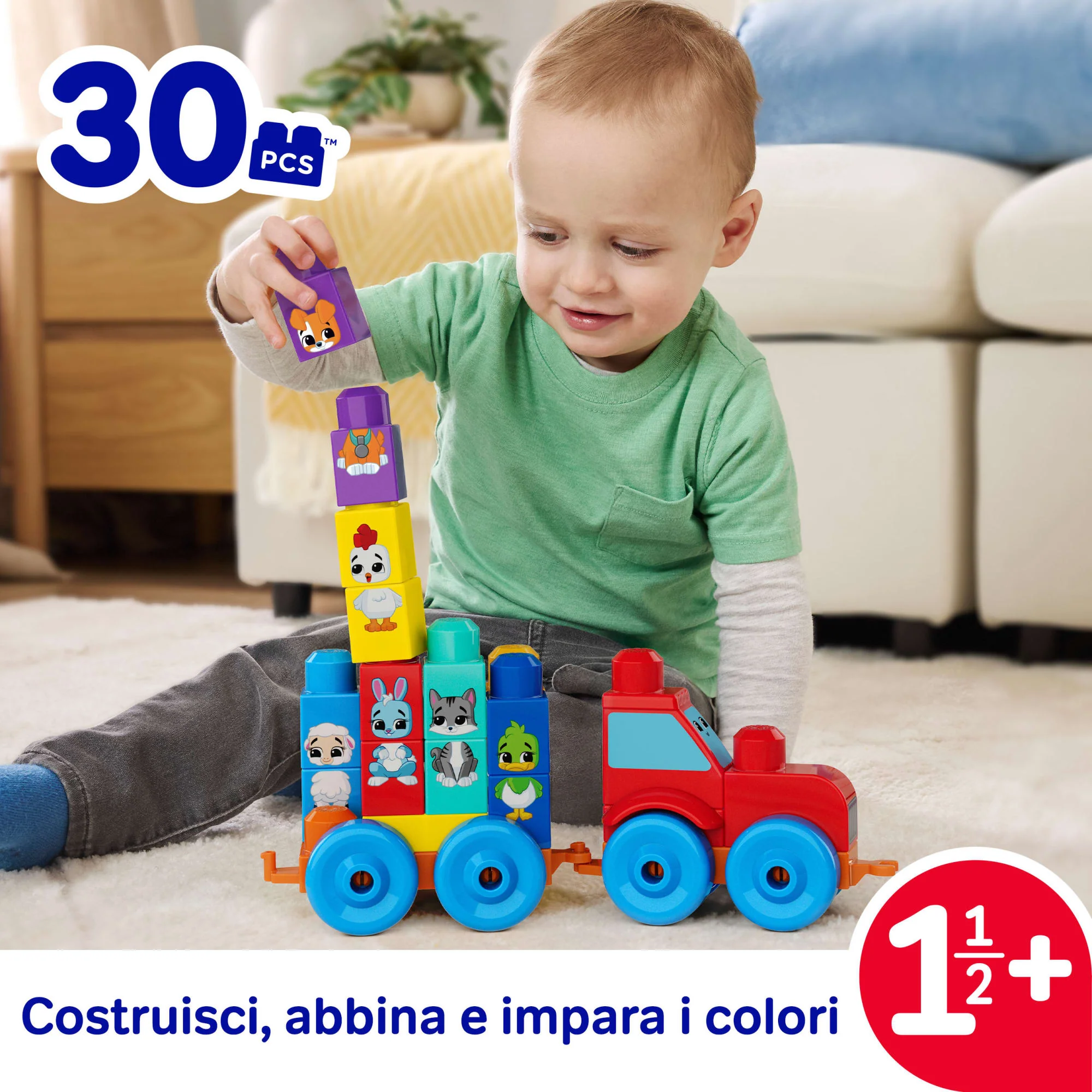 MEGA BLOKS First Builders Trattore Degli Animali Costruisci E Impara, Gioco Con Blocchi Da Costruzione (30 Pezzi) Per Bimbi Piccoli - Image 2
