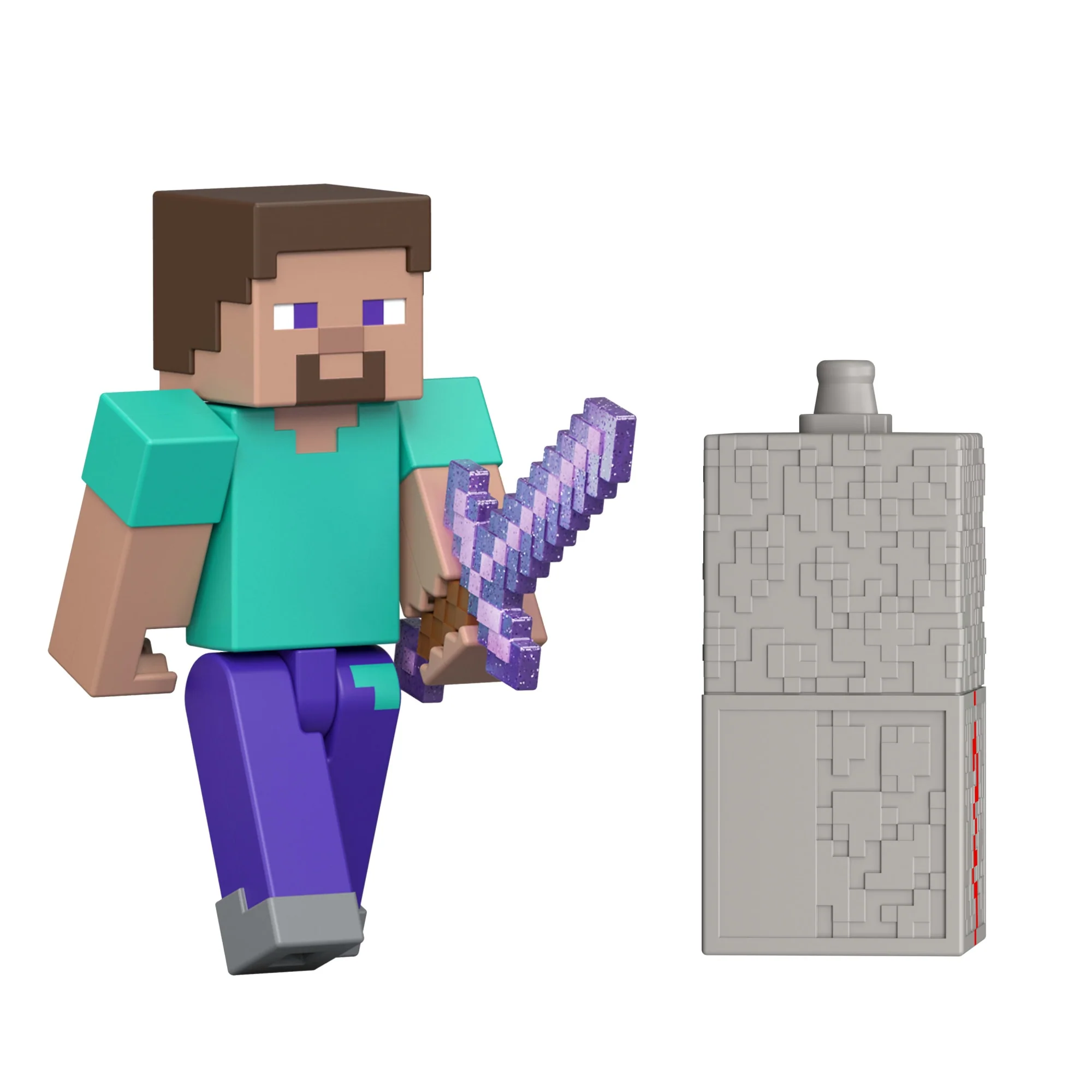 Minecraft Steve Actionfigur Mit Zubehör-Set, Spielzeug Zum Sammeln Mit Bauteil, Maßstabsgetreu, Ca. 8 Cm Groß