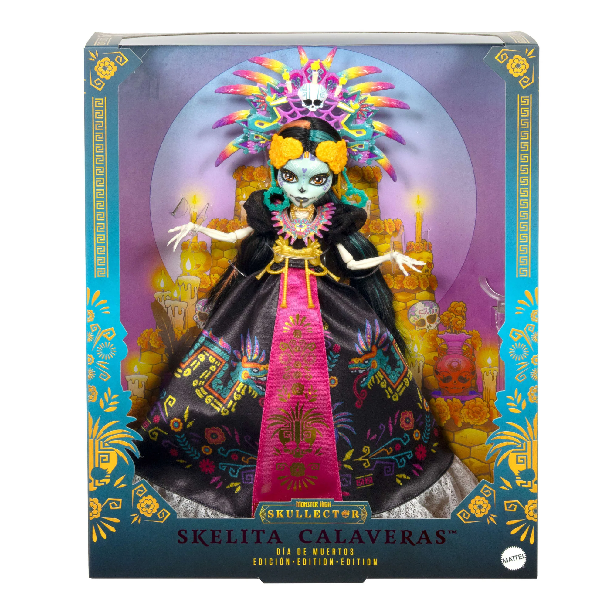 Monster High Dia De Muertos 2025 Skelita Calaveras Lalka kolekcjonerska, strój inspirowany wzorami azteckimi Zabawka 6+ - Image 6
