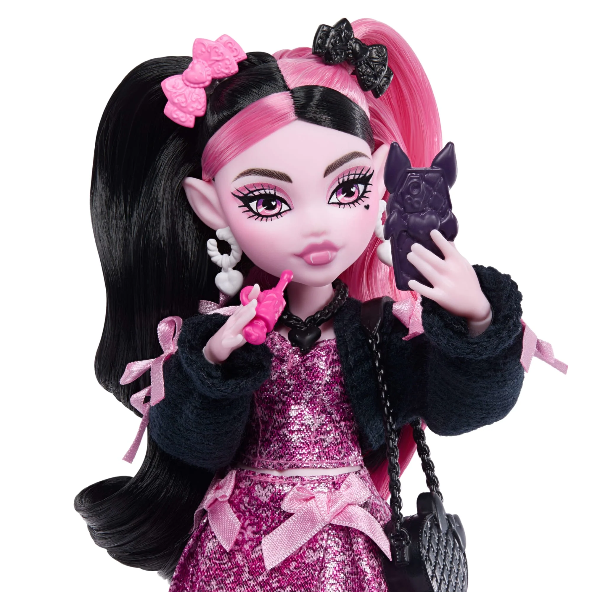 Monster High Draculaura Fashion Doll in Bow Dress With Pet Bat Count Fabulous And 7 Accessories - Image 2