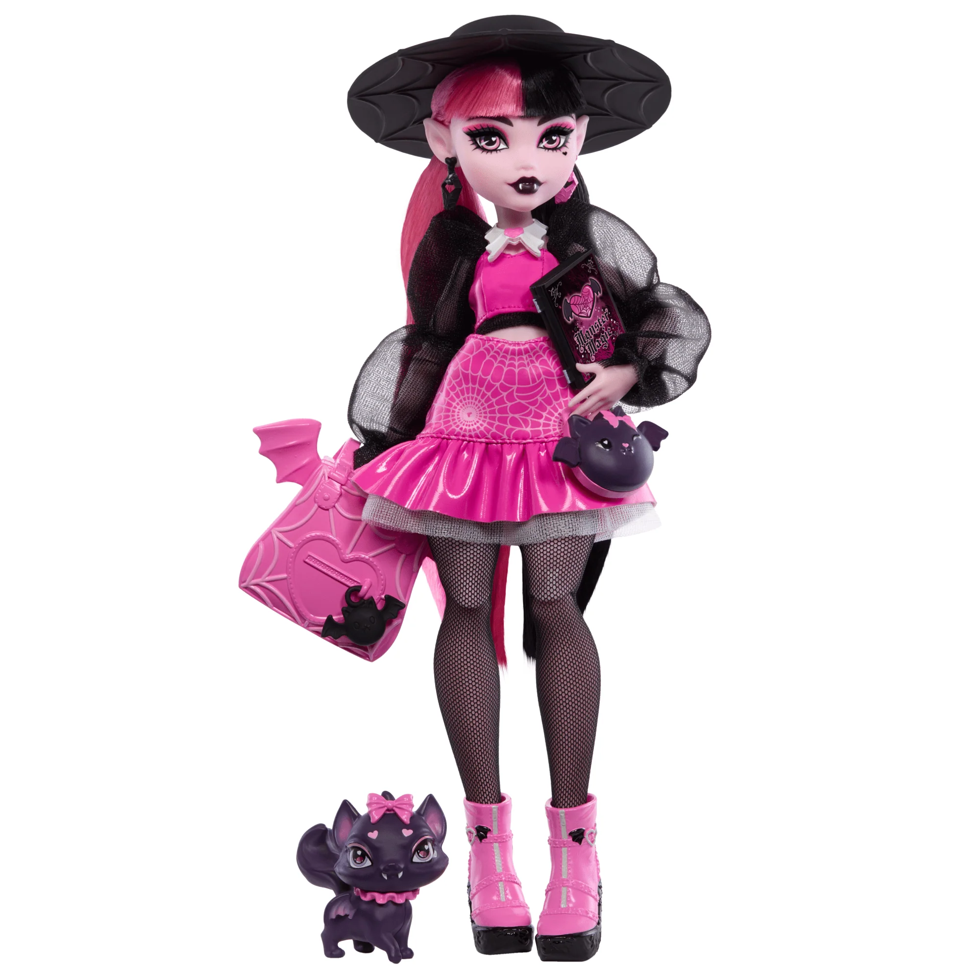 Monster High Draculaura, Modepop Met Dierenvriendje Graaf Fabulous En Accessoires