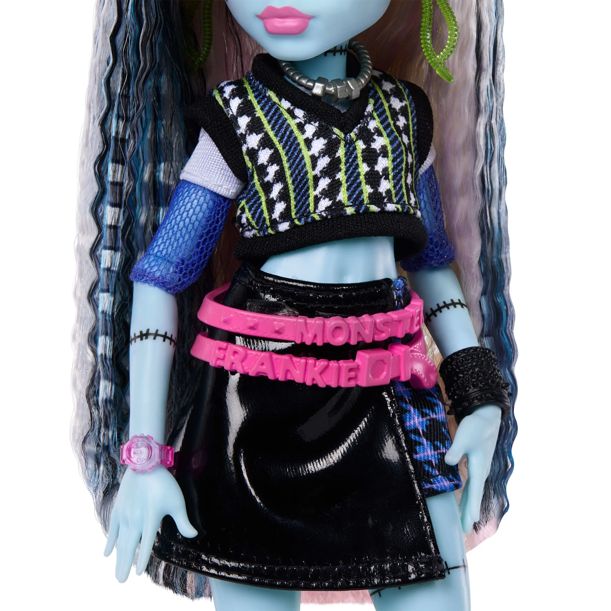 Bambola Monster High Frankie Stein Con Gonna in Pelle Nera, Cagnolina Watzie E 7 Accessori - Image 4