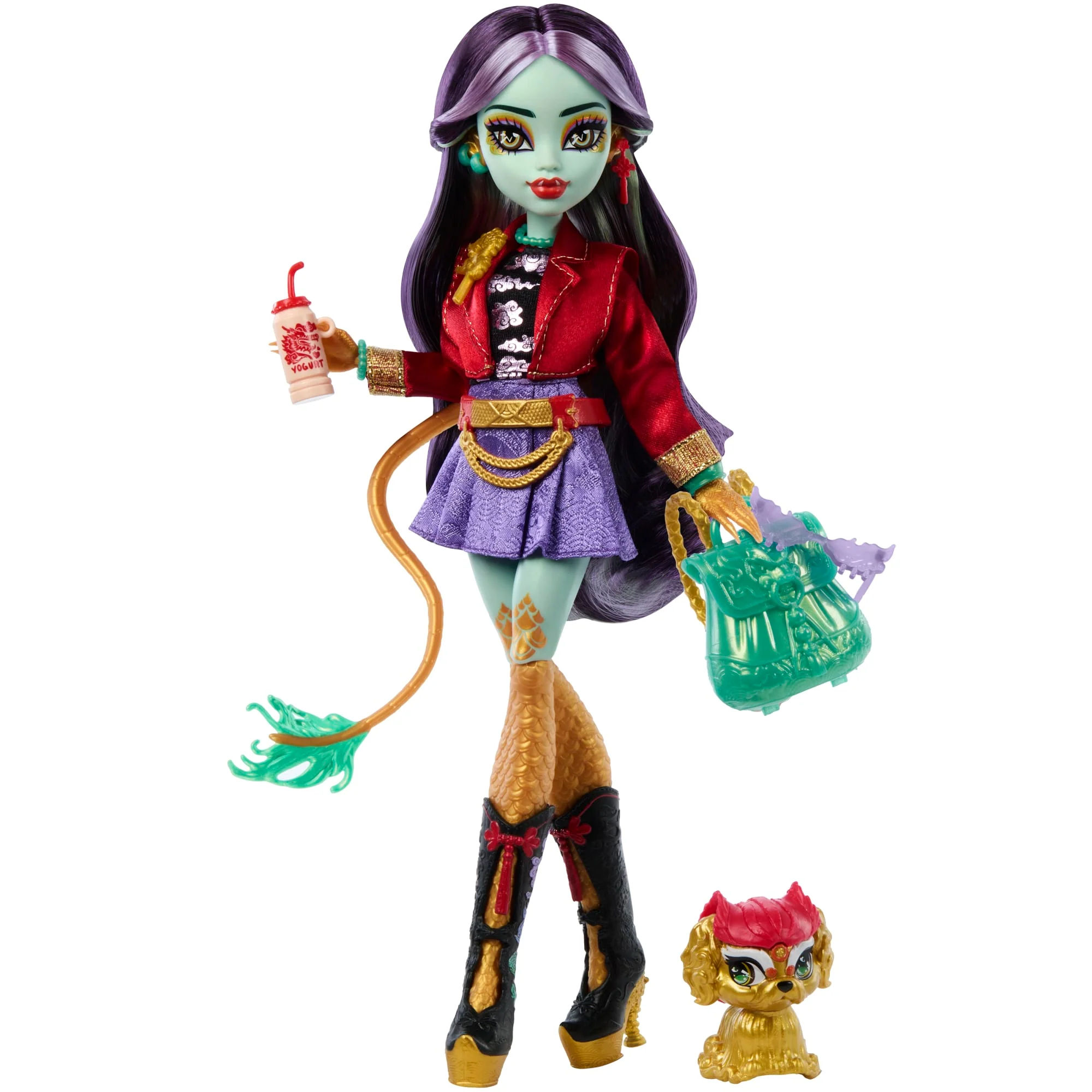 Muñeca De Moda Jinafire Long De Monster High Con Perrito Mascota Cloudy “Yun Yun” Y 7 Accesorios