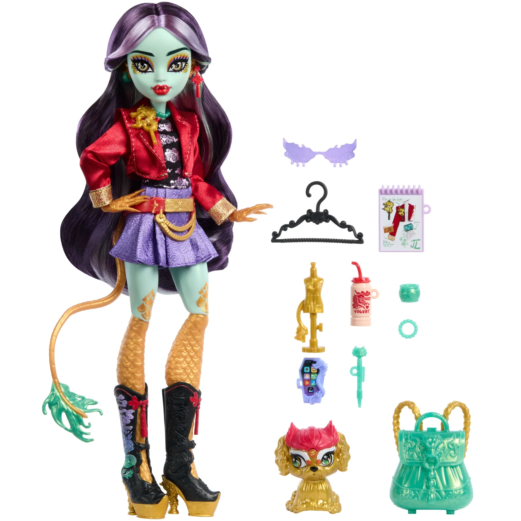 Monster High Jinafire Long, Modepop Met Hondje Cloudy 'Yun Yun' En 7 Accessoires - Image 5