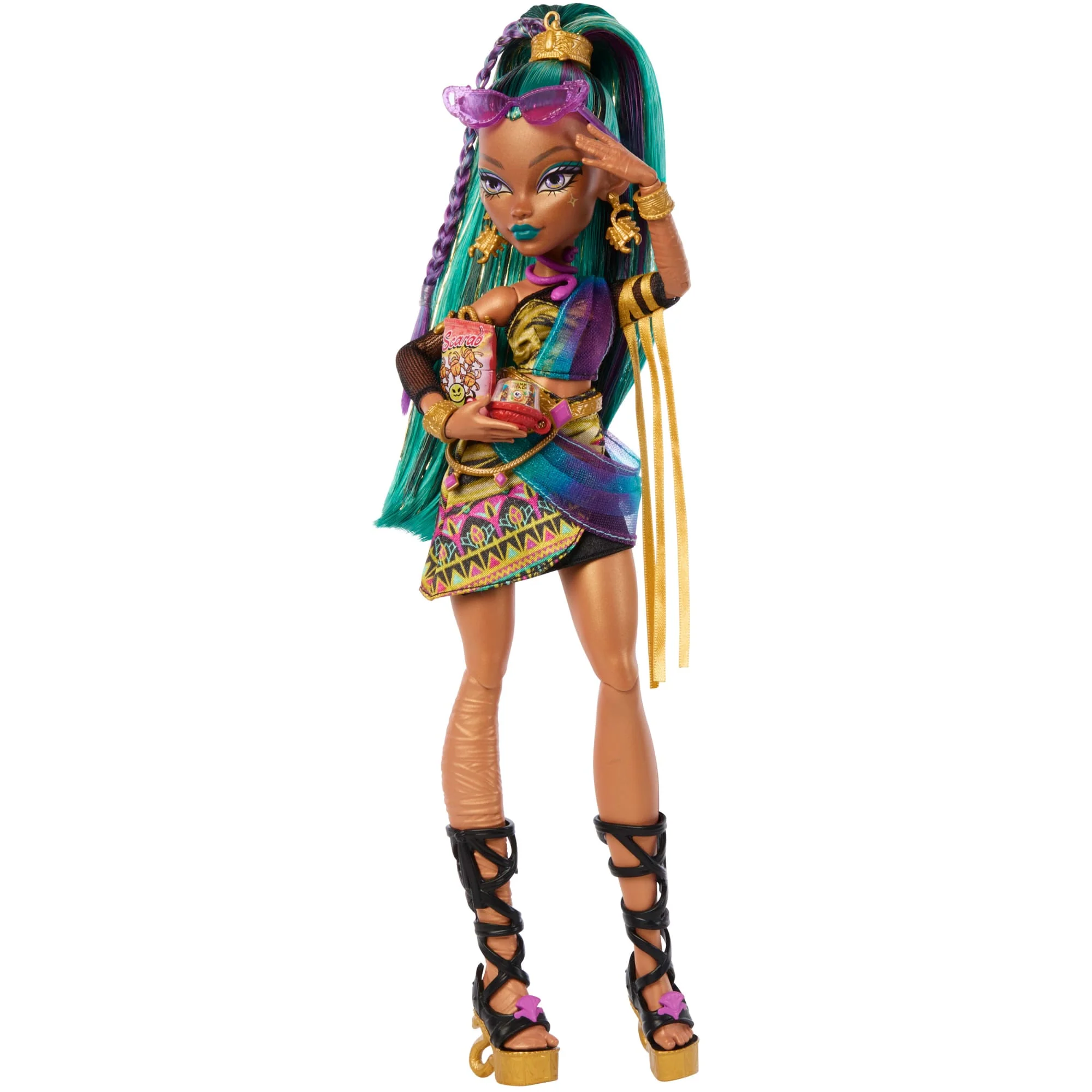 Muñeca Nefera De Nile De Monster High Con Escarabajo Mascota Lavish Y 7 Accesorios Como Un Bolso Y Comida