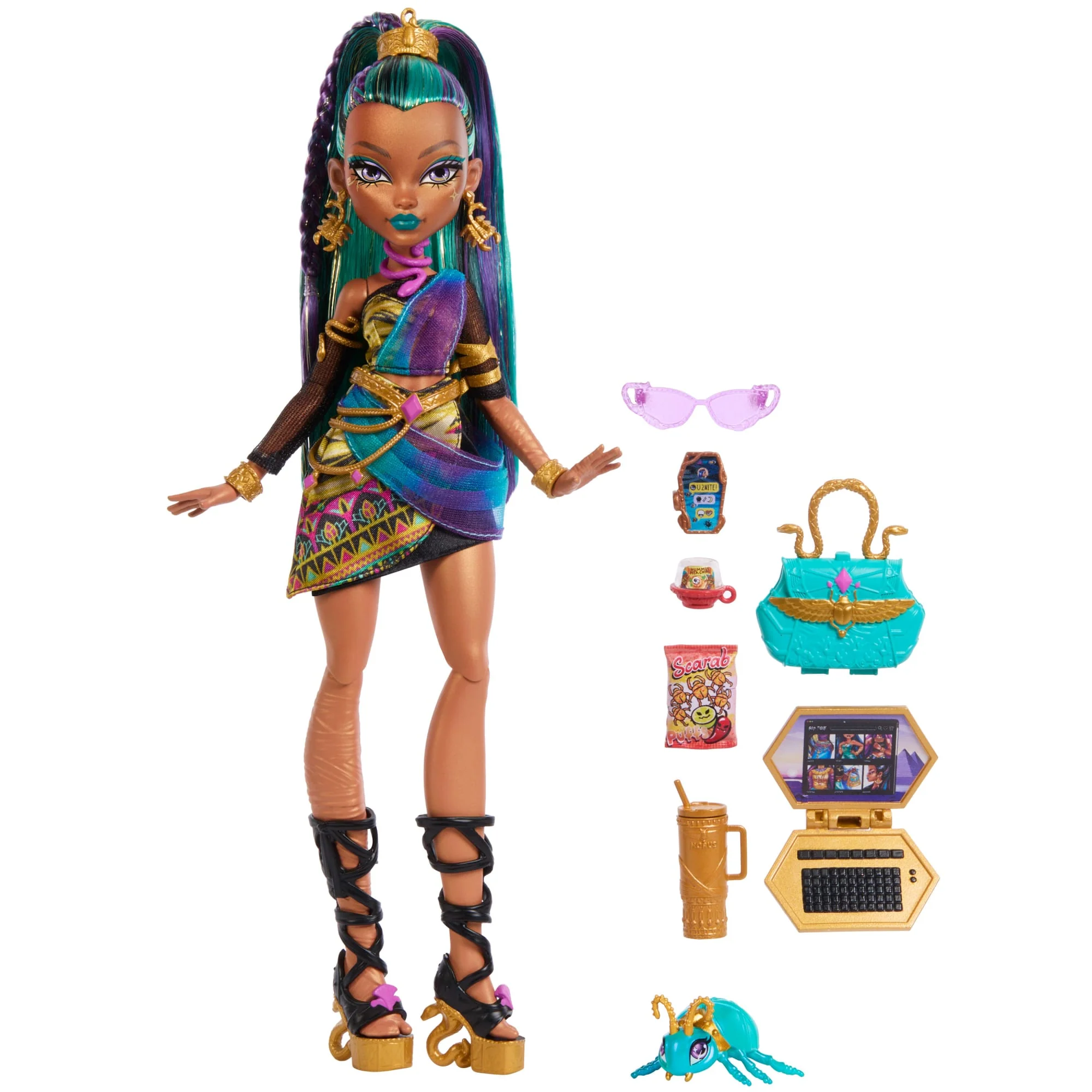 Muñeca Nefera De Nile De Monster High Con Escarabajo Mascota Lavish Y 7 Accesorios Como Un Bolso Y Comida - Image 6