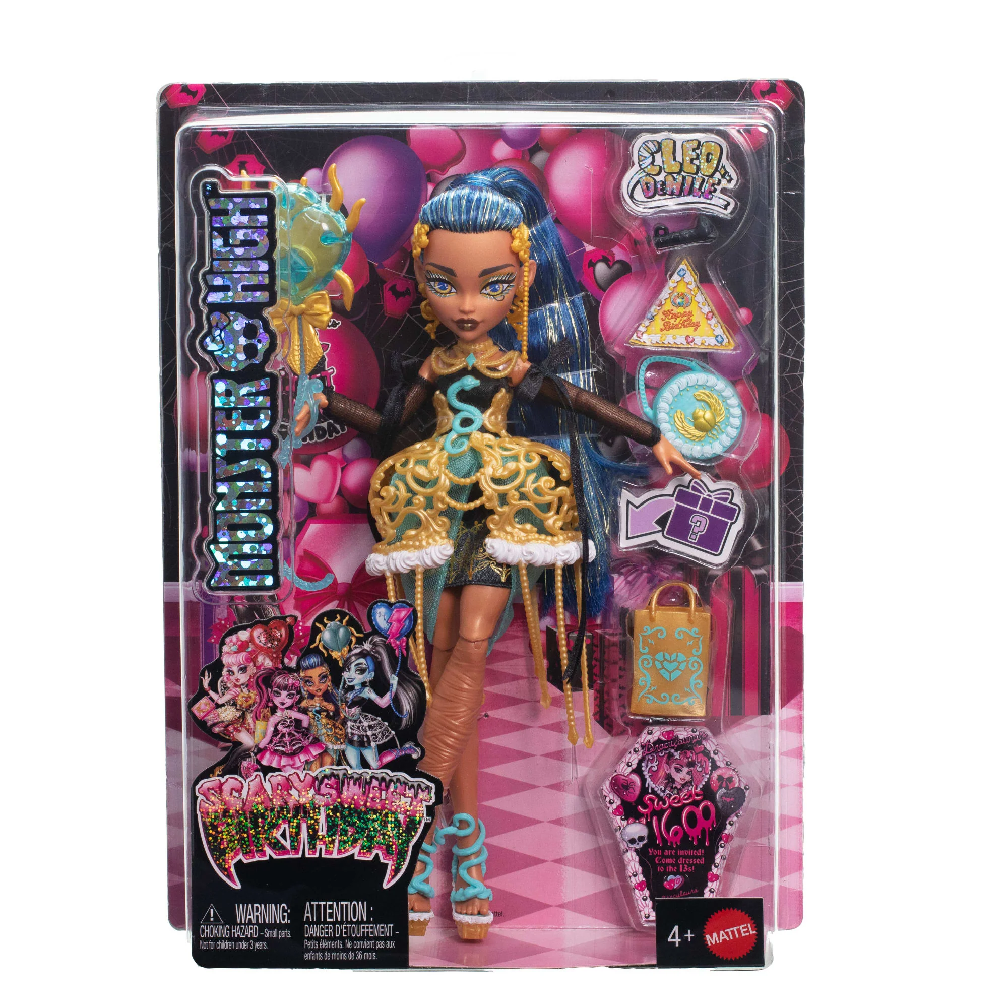 Monster High Scary Sweet Birthday, Bambola Cleo De Nile in Abito Da Party Con Palloncino E Regalo - Image 6