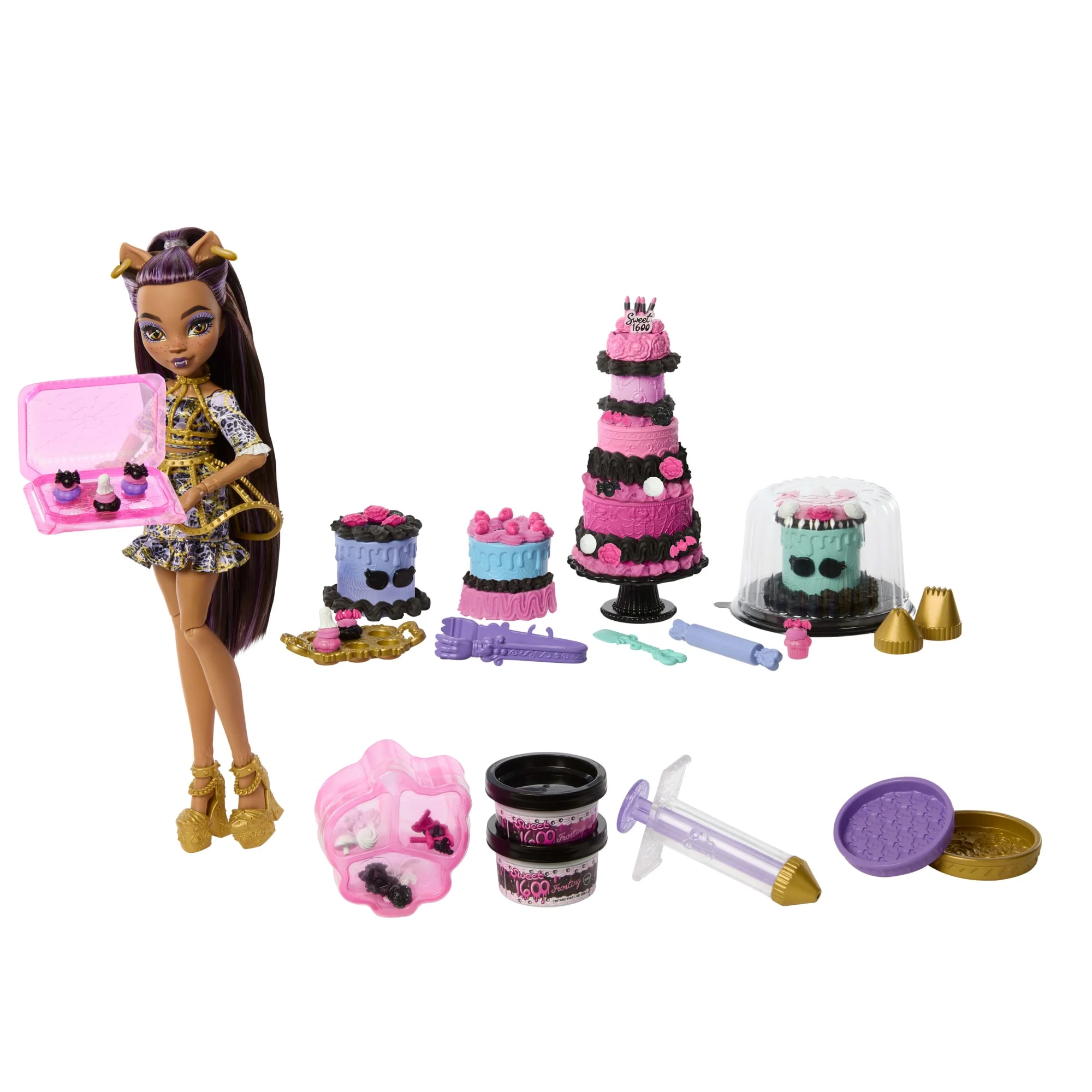 Kit De Pastelería De La Colección Cumplespantos De Monster High Con Muñeca Clawdeen Wolf Y Más De 20 Accesorios Decorativos