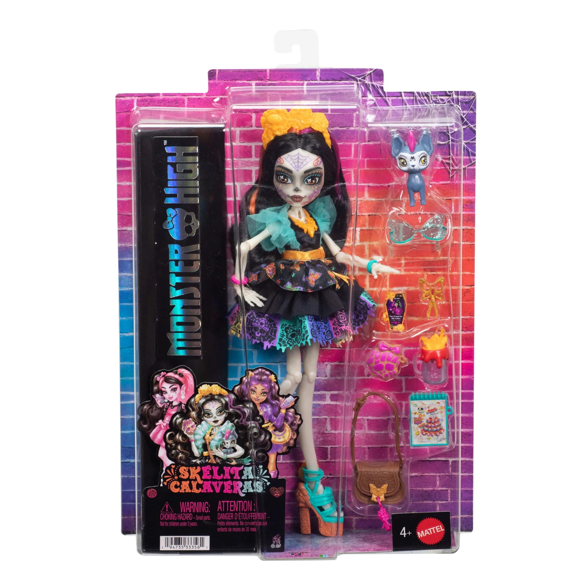 Monster High Skelita Calaveras Fashion Doll in Ruffled Dress With Pet Candelita And 7 Accessories - Image 6