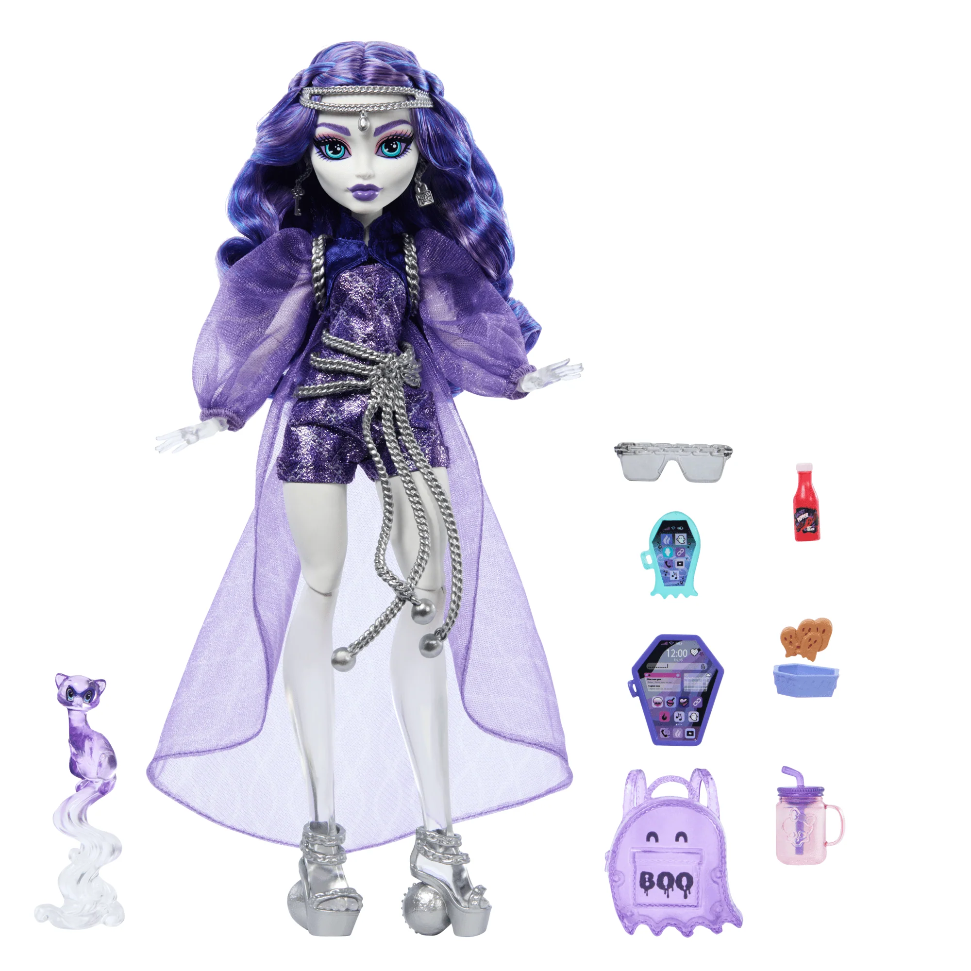 Monster High Spectra Vondergeist Modepuppe Mit Frettchen Rhuen Und Zubehörteilen