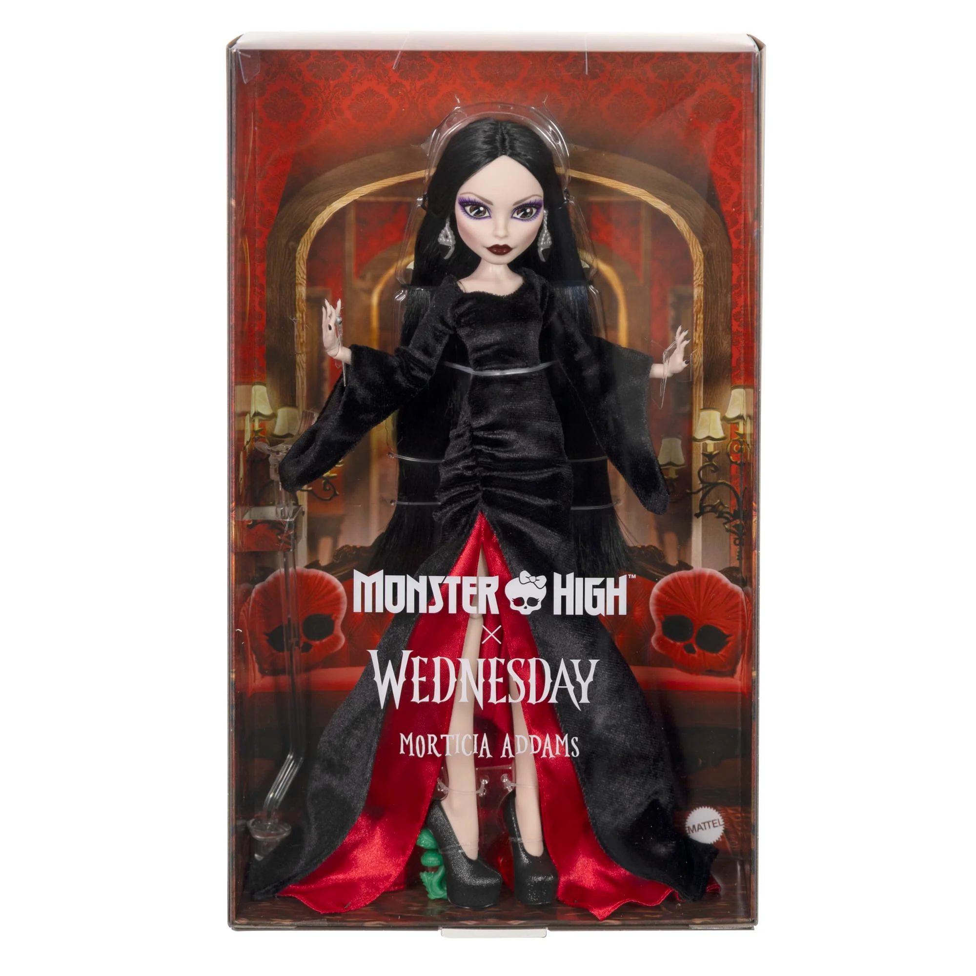 Monster High X Wednesday Collectible Doll, Morticia Addams in Black Velvet Dress - Image 6