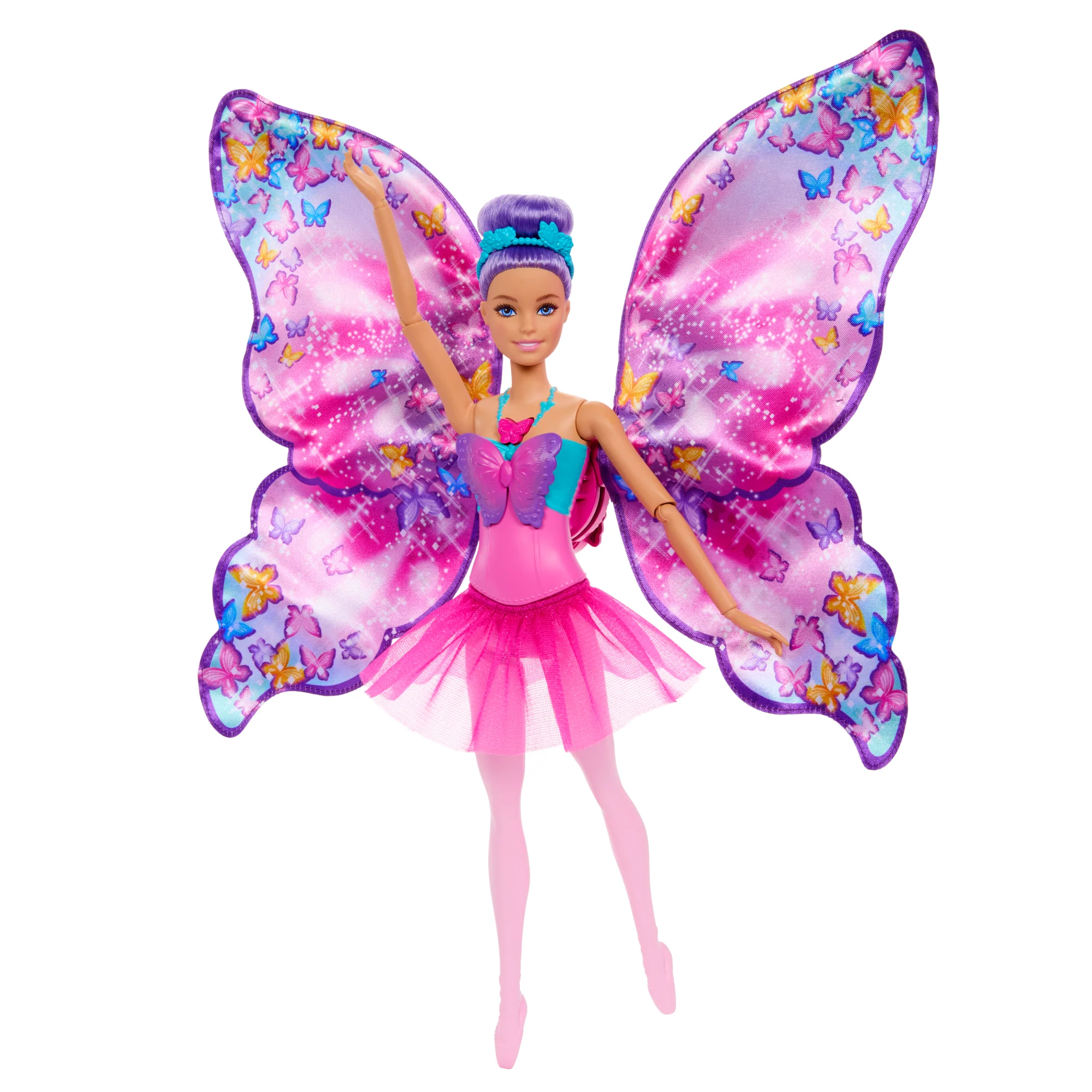 Muñeca Barbie Dance And Flutter Con Transformación 2 En 1 De Bailarina A Mariposa, Pelo Morado