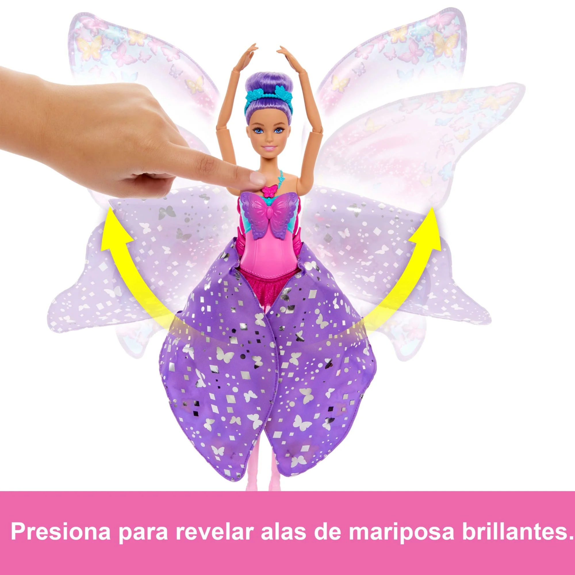 Muñeca Barbie Dance And Flutter Con Transformación 2 En 1 De Bailarina A Mariposa, Pelo Morado - Image 3