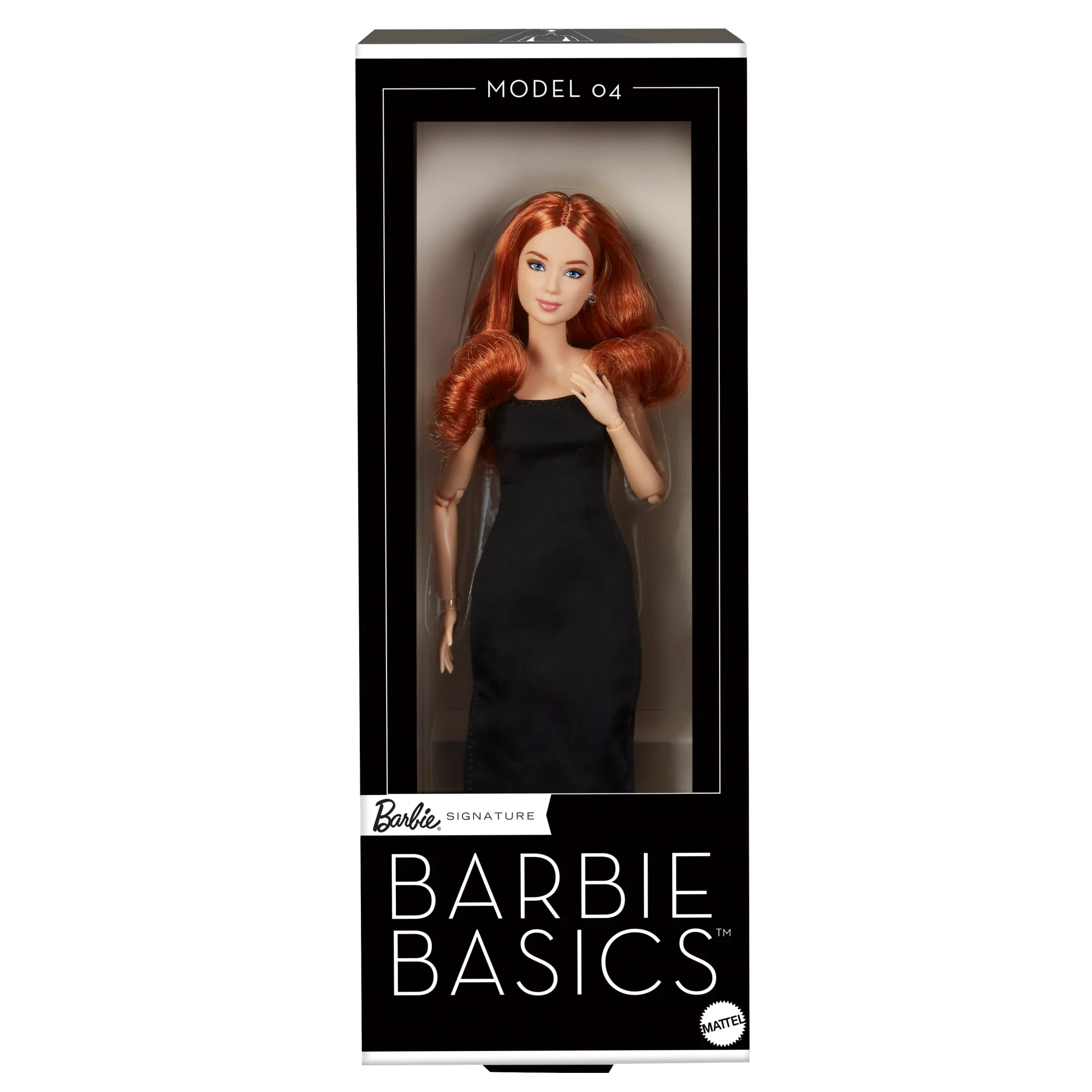 Muñeca De Coleccionista Barbie Basics Modelo 04 Con Pelo Rojo Rizado, Vestido Negro Y Zapatos De Plataforma