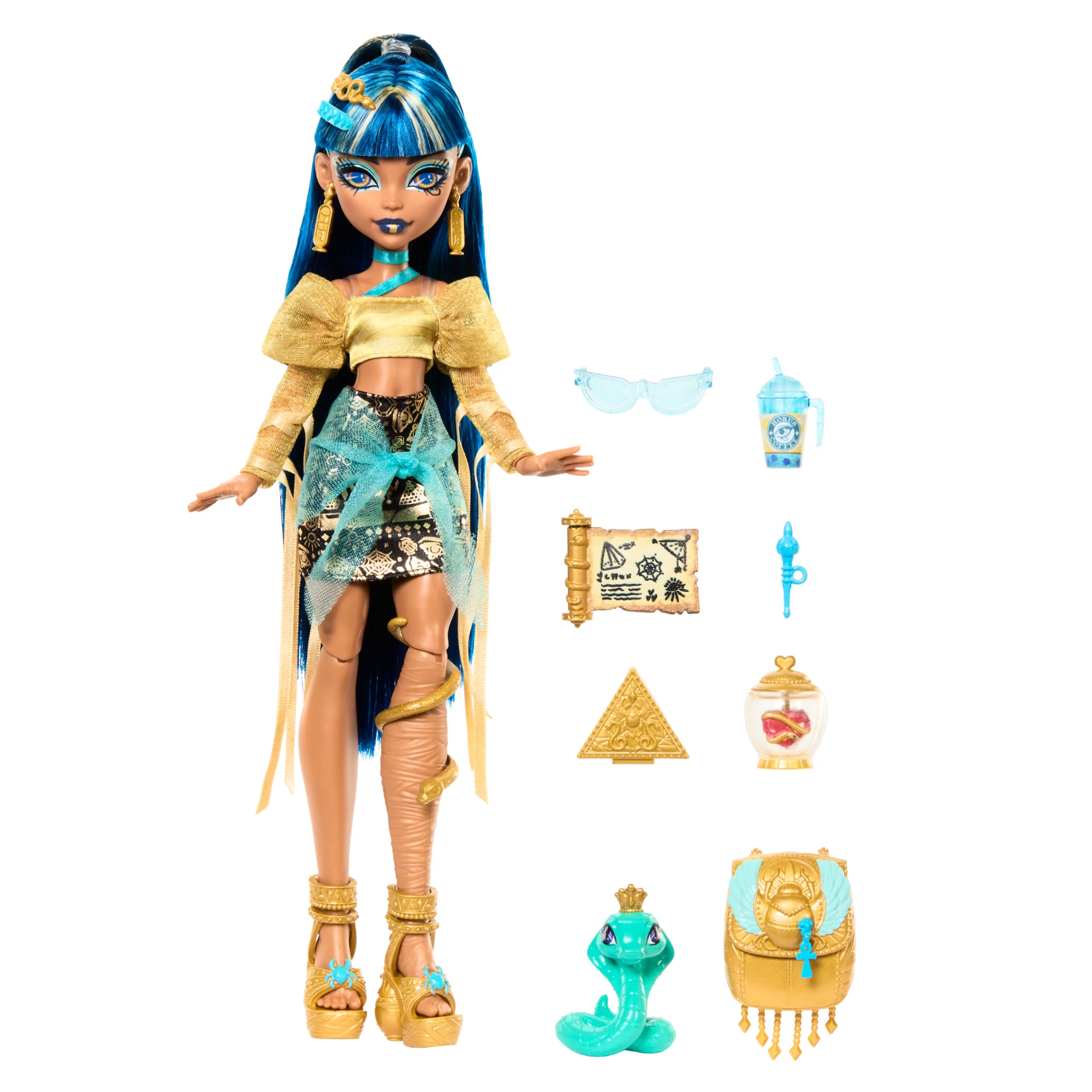 Muñeca De Moda Cleo De Nile De Monster High Con Su Mascota Hissette Y Accesorios - Image 4
