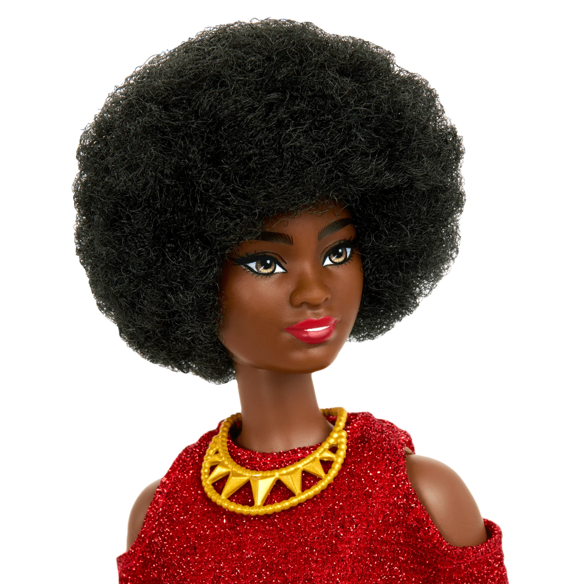 Muñeca N.221 Barbie Fashionistas Con Pelo Negro Al Natural, Un Vestido Rojo Y Accesorios, 65. Aniversario - Image 3