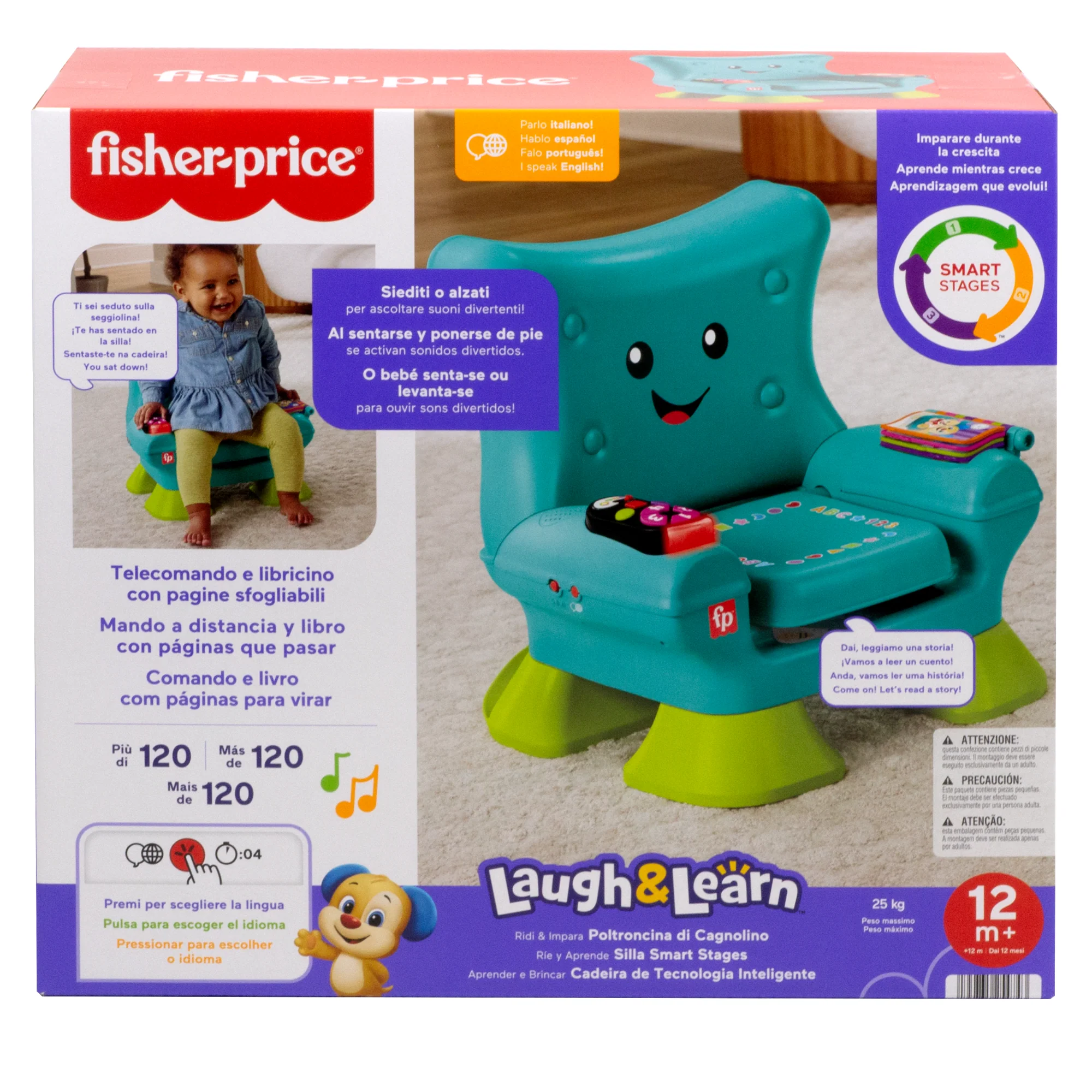 Fisher-Price Ridi E Impara La Poltroncina Di Cagnolino Smart Stages, Giocattolo Per L'Apprendimento Dei Neonati, Versione Multilingue, Turchese - Image 6