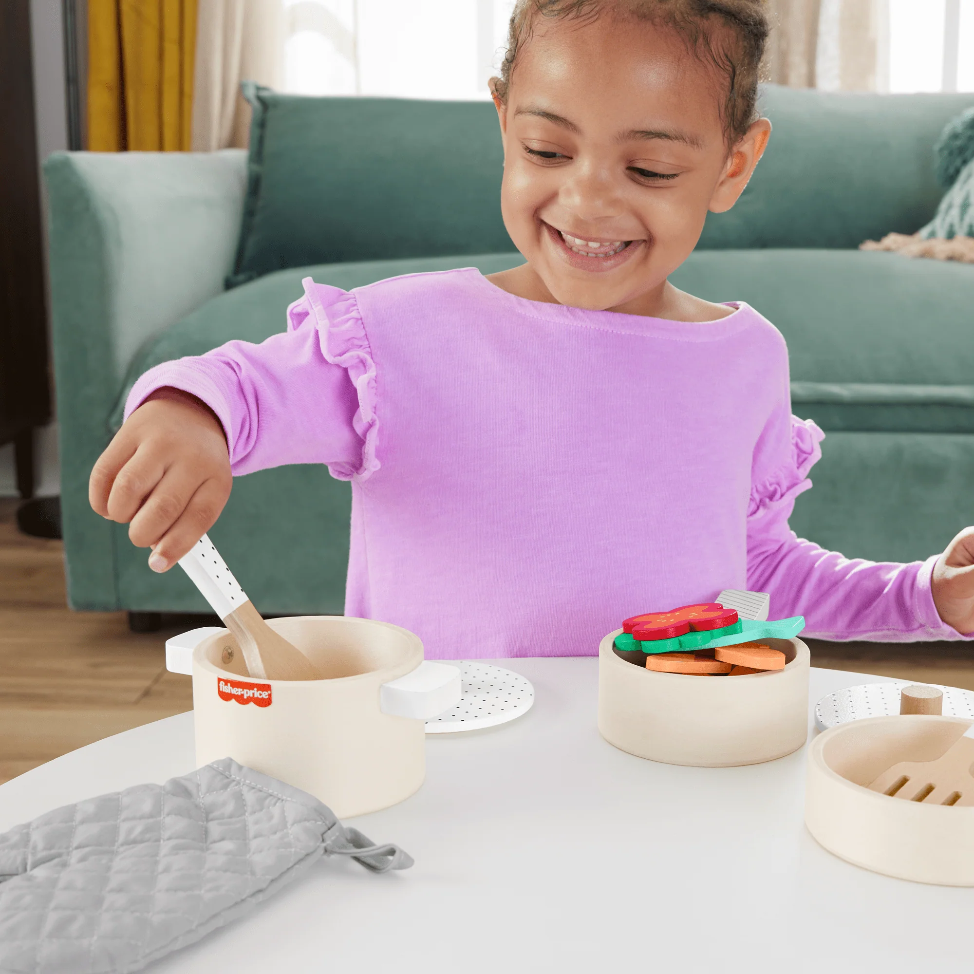 Okul Öncesi Çağdaki Çocuklar Için 19 Parçalı Fisher-Price Ahşap Mutfak Seti - Image 2