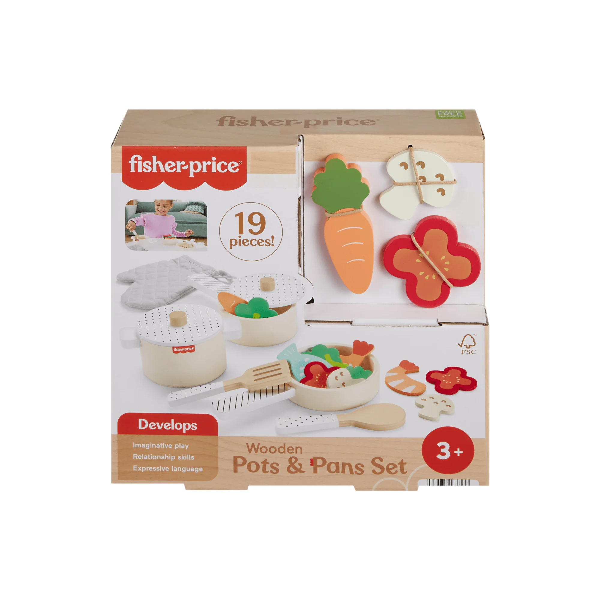 Okul Öncesi Çağdaki Çocuklar Için 19 Parçalı Fisher-Price Ahşap Mutfak Seti - Image 6