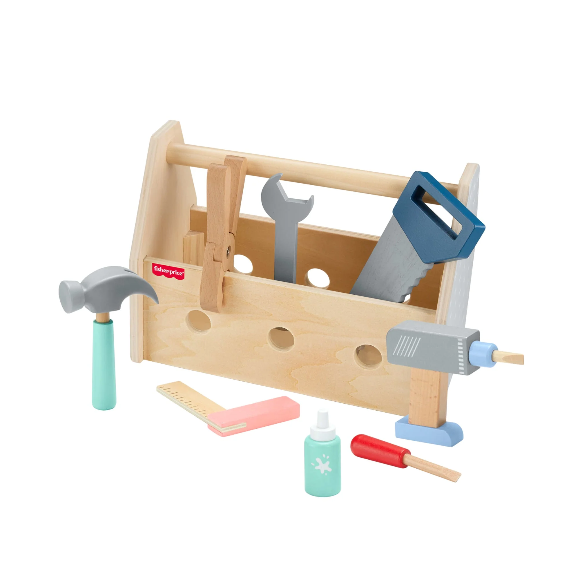 Okul Öncesi Çağdaki Çocuklar Için 9 Ahşap Parçadan Oluşan Fisher-Price Ahşap Tamir Kutusu Seti - Image 4