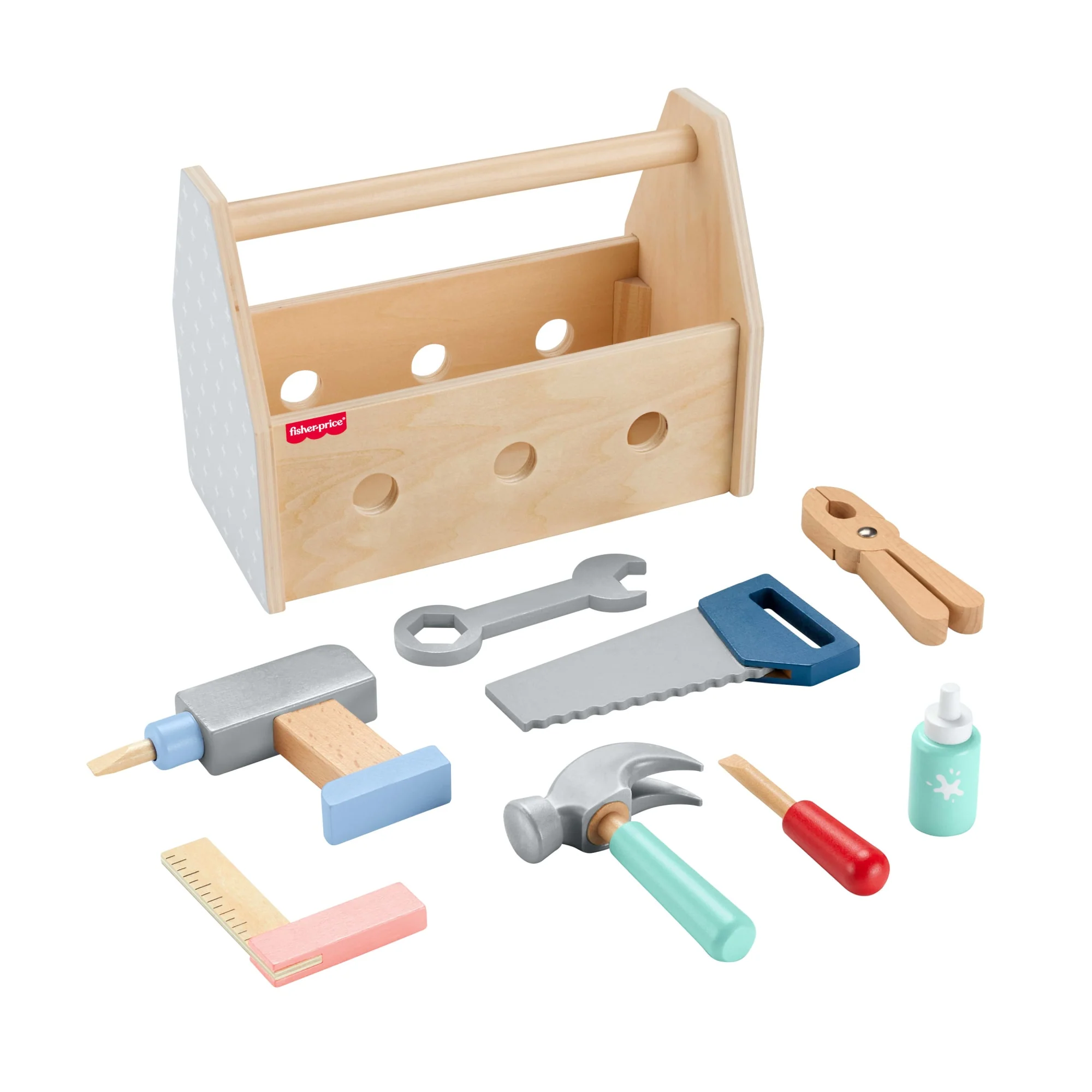 Okul Öncesi Çağdaki Çocuklar Için 9 Ahşap Parçadan Oluşan Fisher-Price Ahşap Tamir Kutusu Seti - Image 5