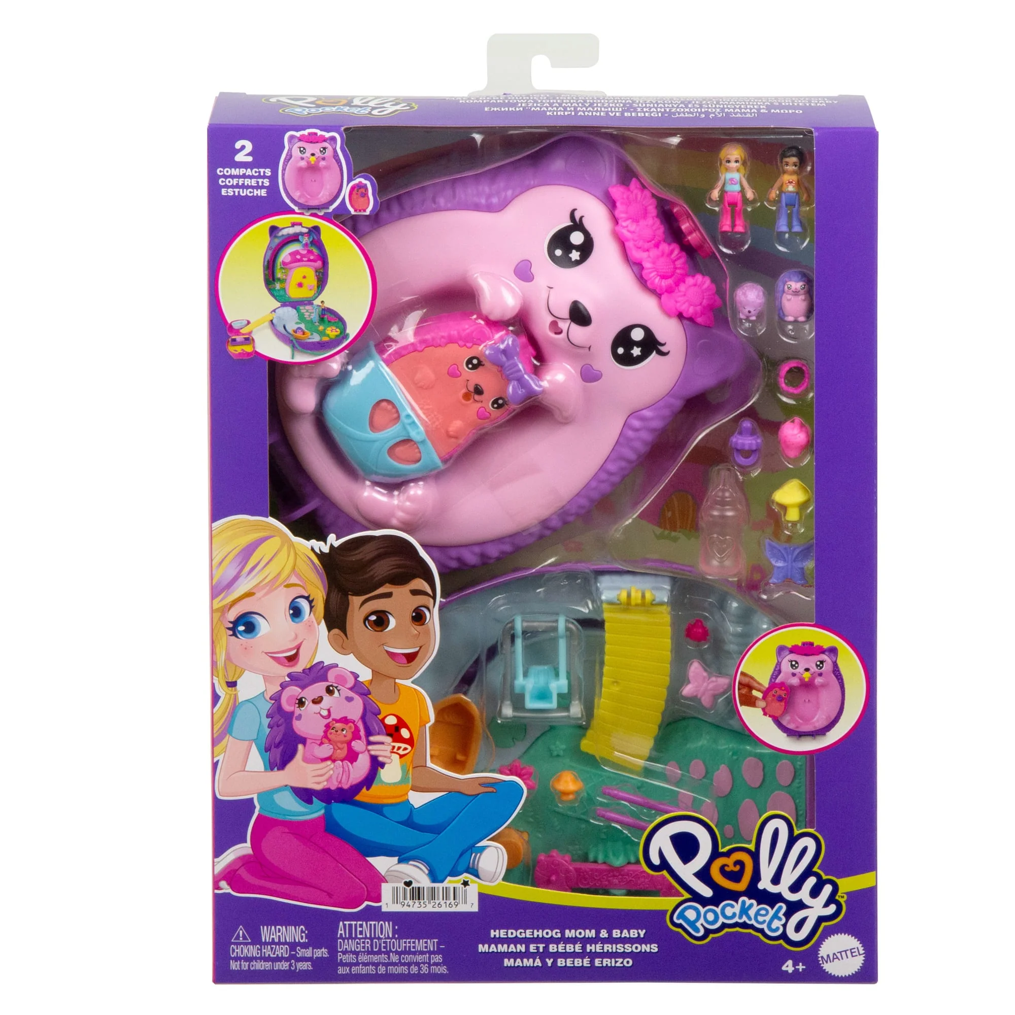 Playset Borsetta Polly Pocket Mamma Riccio E Baby Riccio Con 2 Bambole E 16 Accessori, Inclusi Animali Domestici - Image 6