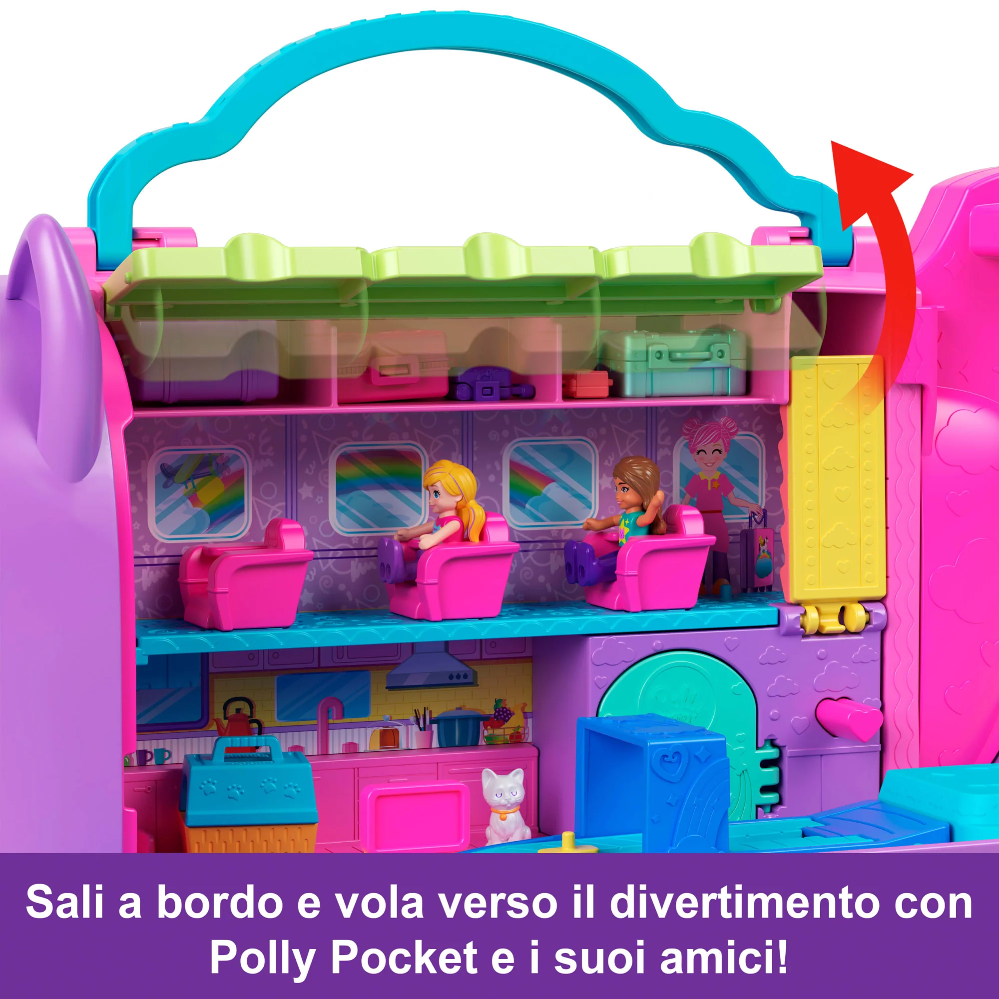 Aereo Gattino Di Polly Pocket, Playset Con 2 Micro Bambole E Un Cucciolo, Aeroplano Giocattolo Da Viaggio E Accessori - Image 5