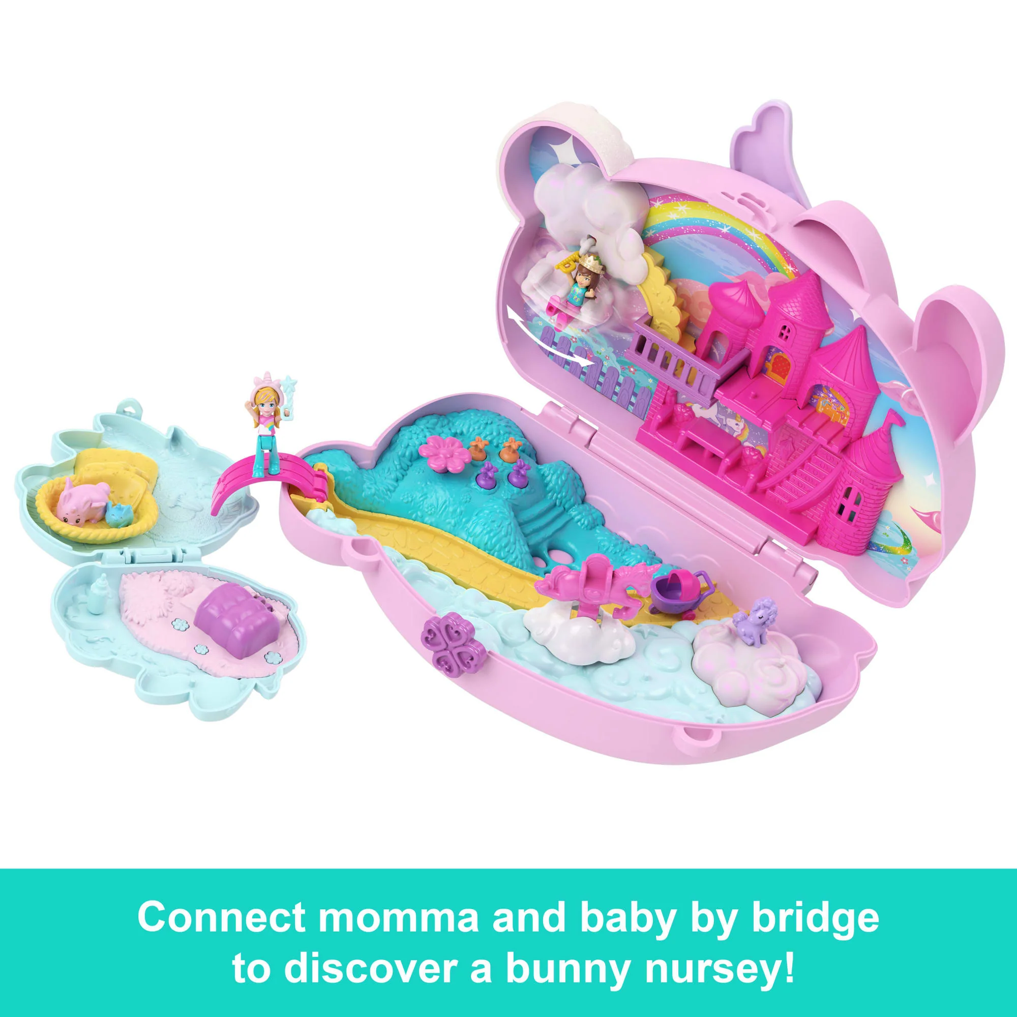 Polly Pocket 2-In-1 Bunny Fun Compact, Wearable Purse Playset With 2 Dolls & 12 Accessories Including Pets - Image 5