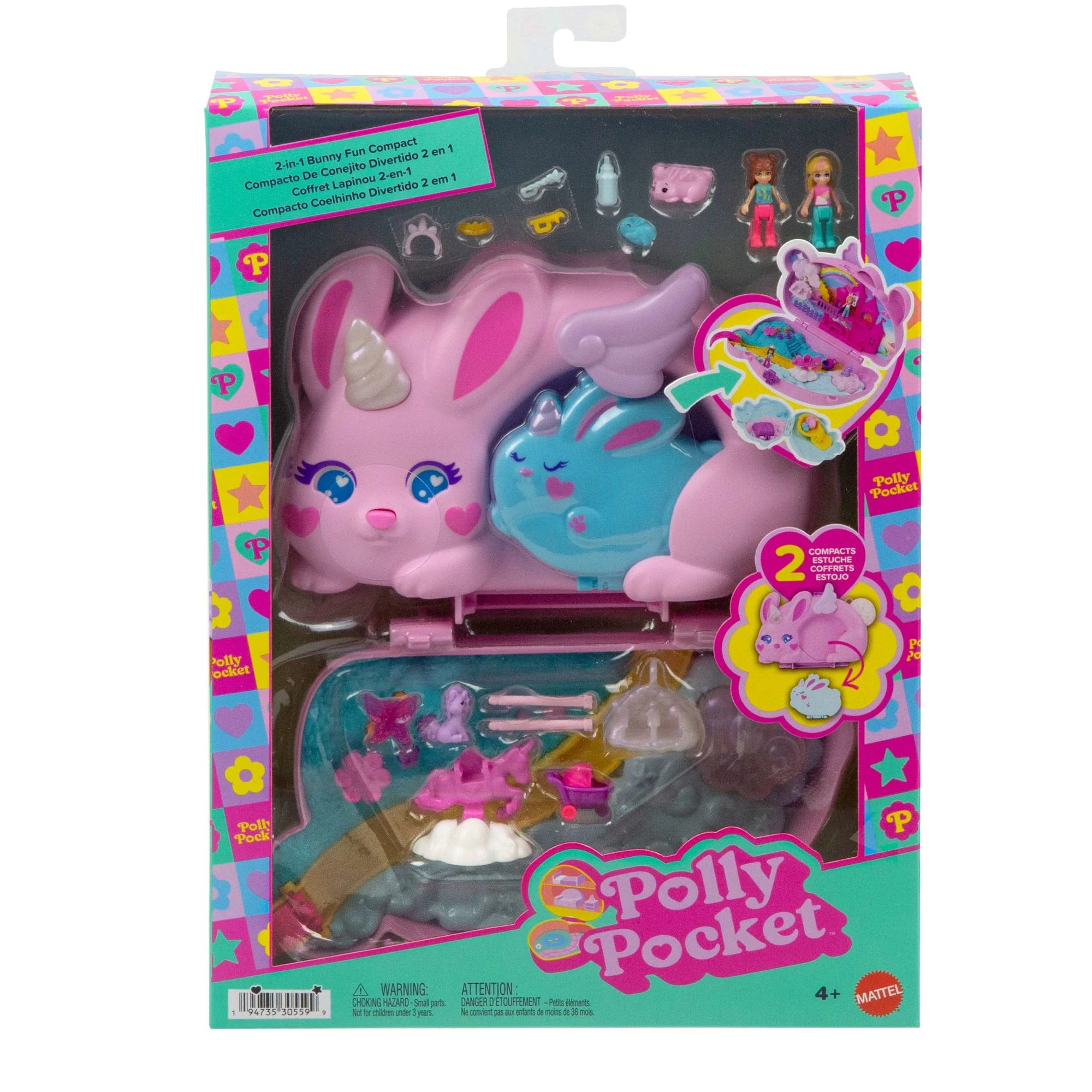 Polly Pocket 2-In-1-Bunny Fun Schatulle, Tragbares Taschen-Spielset Mit 2 Puppen Und 12 Zubehörteilen Inklusive Tieren - Image 6