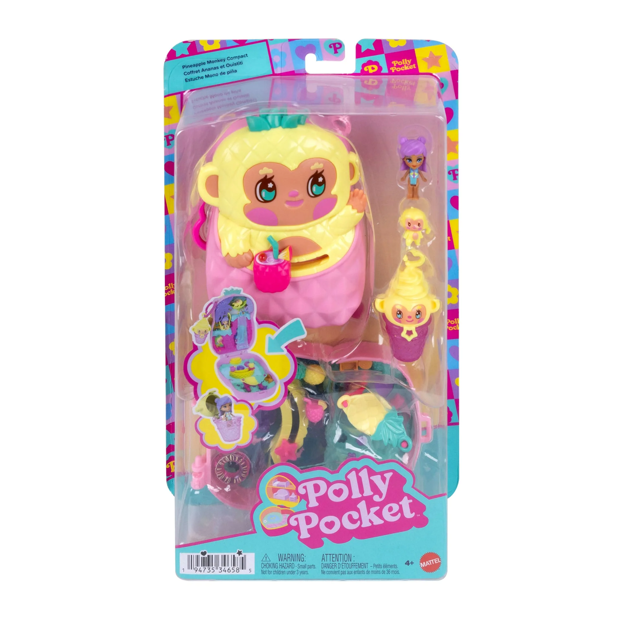 Polly Pocket Ananas Aapje, Compacte Speelset Met 1 Micropop En Dierenvriendje, Speelgoed Voor Onderweg Met Fruitaccessoires - Image 6