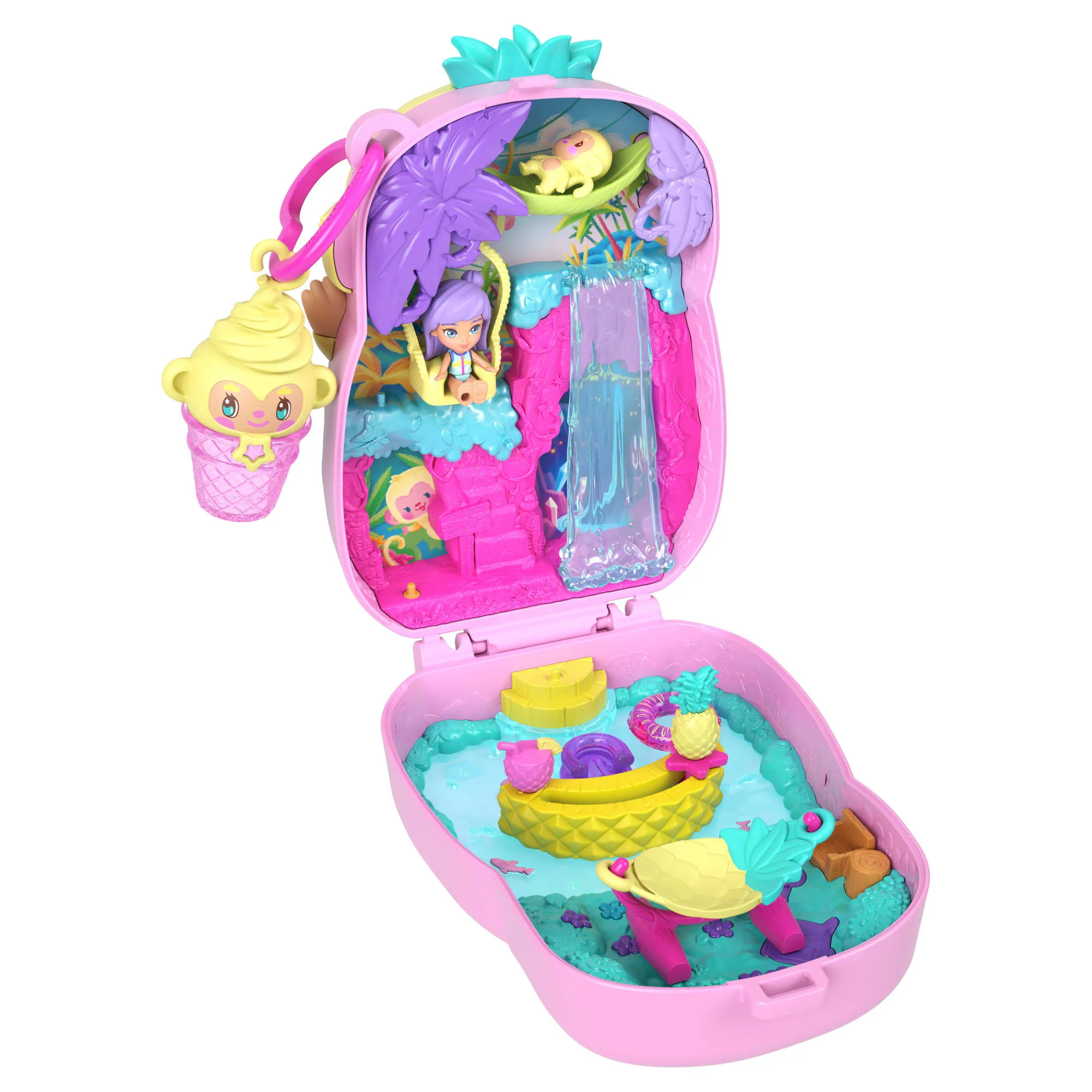 Polly Pocket Ananas-Äffchen-Schatulle, Spielset Mit 1 Mikropuppe Und Haustier, Spielzeug Für Unterwegs Mit Obst-Zubehörteilen - Image 5