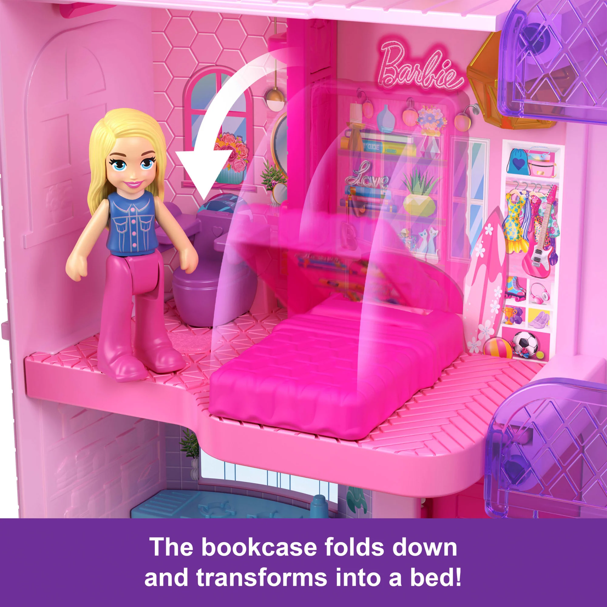 Polly Pocket Barbie Dreamhouse Compact, Dollhouse Playset With 3 Micro Dolls, 1 Pet & 11 Accessories - Image 5