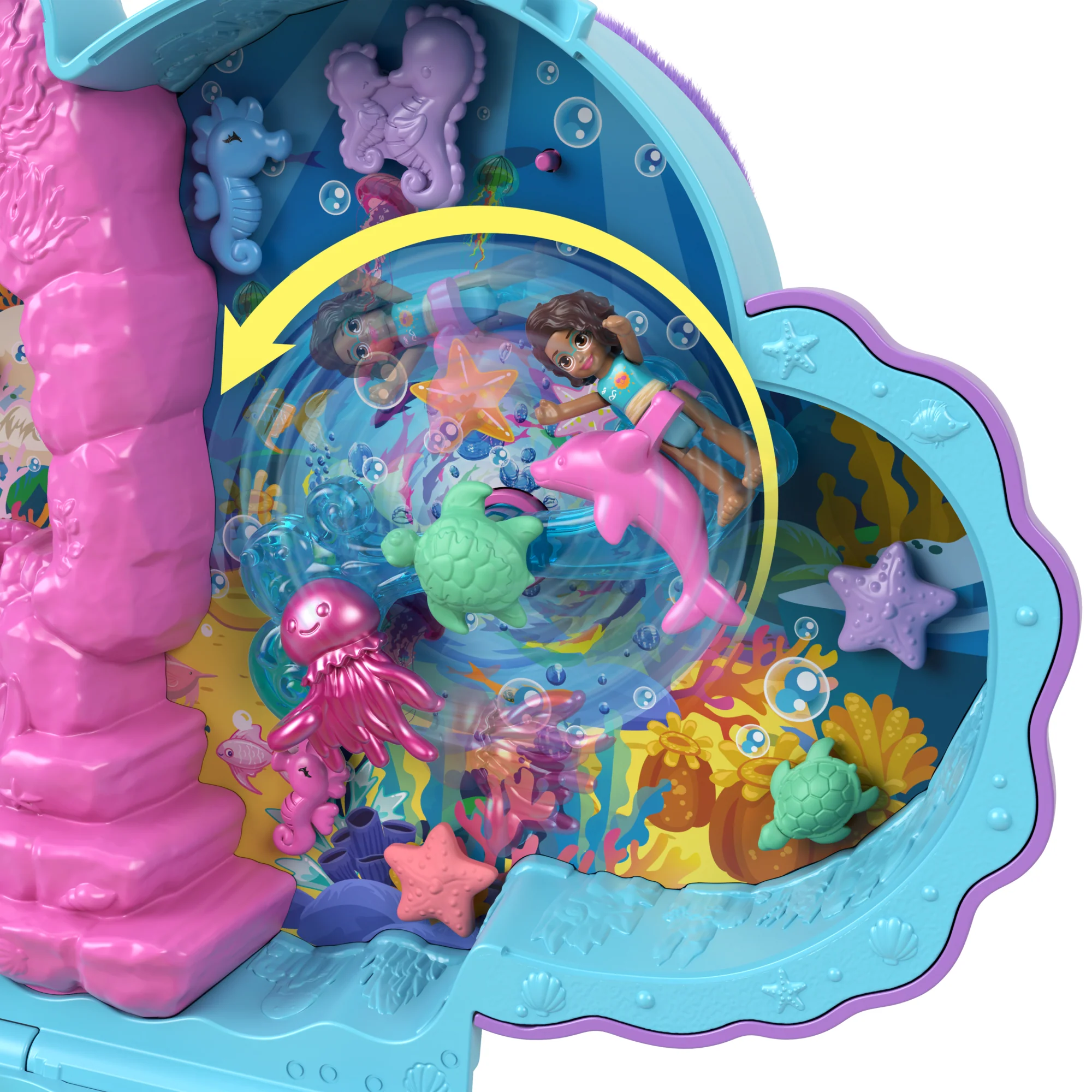Polly Pocket Borsetta Cavallucci Marini Con 2 Mini Bambole, Cuccioli E 13 Accessori, Borsetta E Giocattolo 2-In-1, Con Shani - Image 4