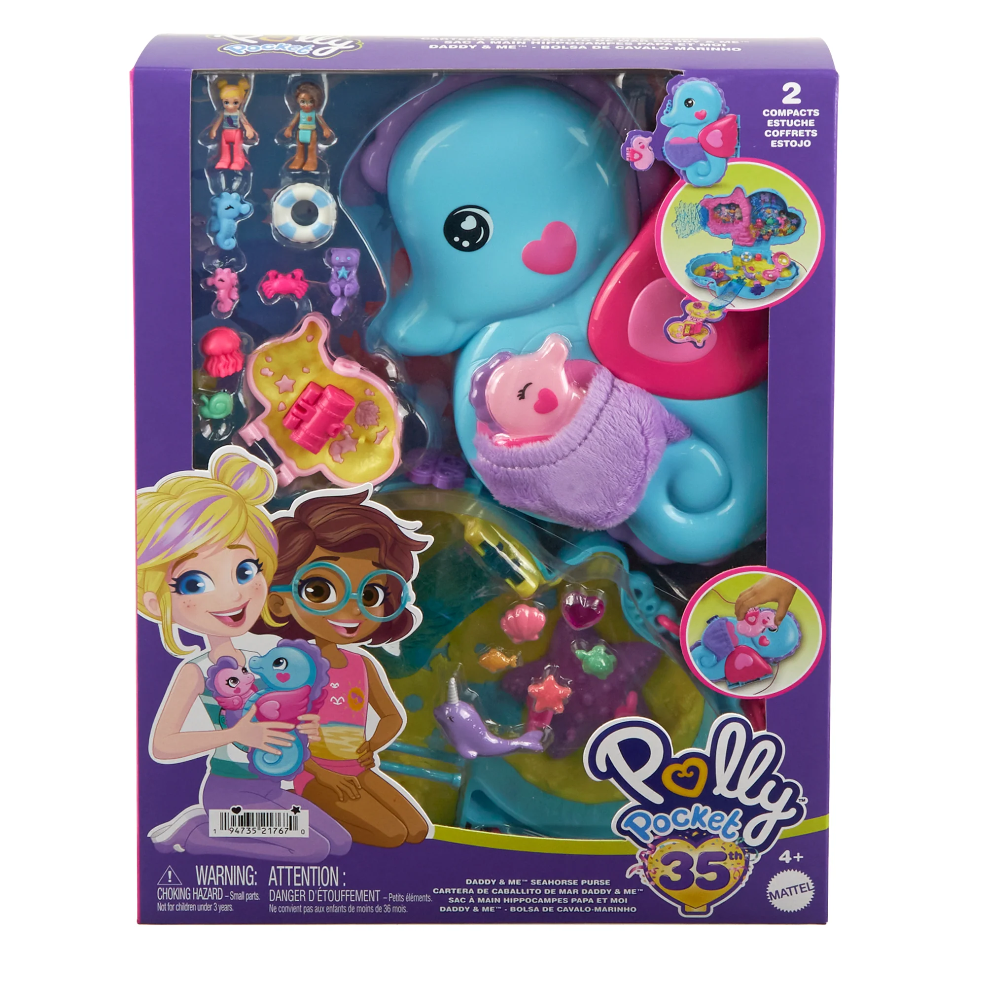 Polly Pocket Borsetta Cavallucci Marini Con 2 Mini Bambole, Cuccioli E 13 Accessori, Borsetta E Giocattolo 2-In-1, Con Shani - Image 6