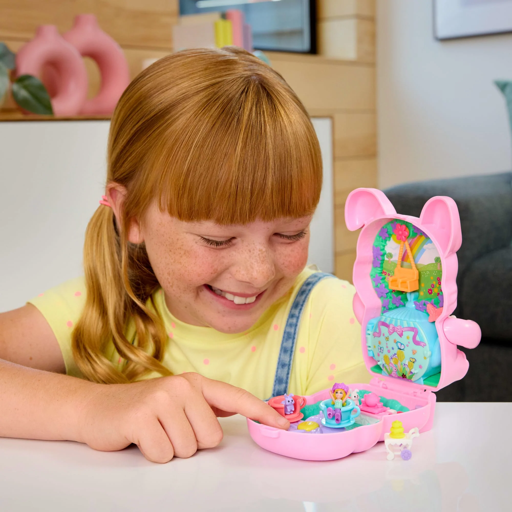 Polly Pocket Compacte Speelset Theefeestje Konijn Met 1 Micropop En Dierenvriendjes, Speelgoed Voor Onderweg Met Stylingaccessoires - Image 2