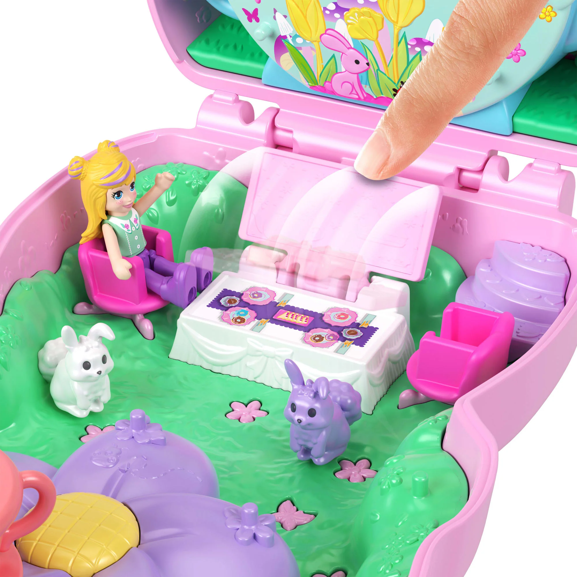 Polly Pocket Compacte Speelset Theefeestje Konijn Met 1 Micropop En Dierenvriendjes, Speelgoed Voor Onderweg Met Stylingaccessoires - Image 4